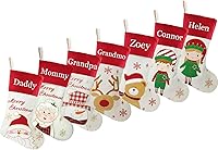 Vista 10 de DearSun Juego de 3, medias de Navidad personalizadas de 18 pulgadas con tecnología de bordado, diseños de Papá Noel, muñeco de nieve y renos