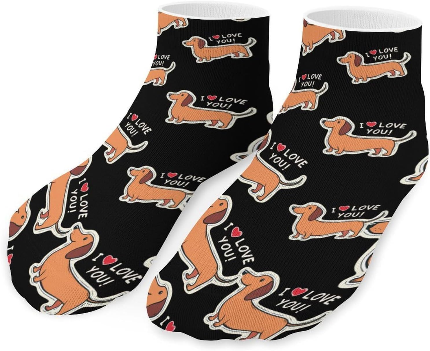 Dachshund I Love You No Show Ankle Socks Low Cut Non Slip Flat Boat Line 5 Pairs Set