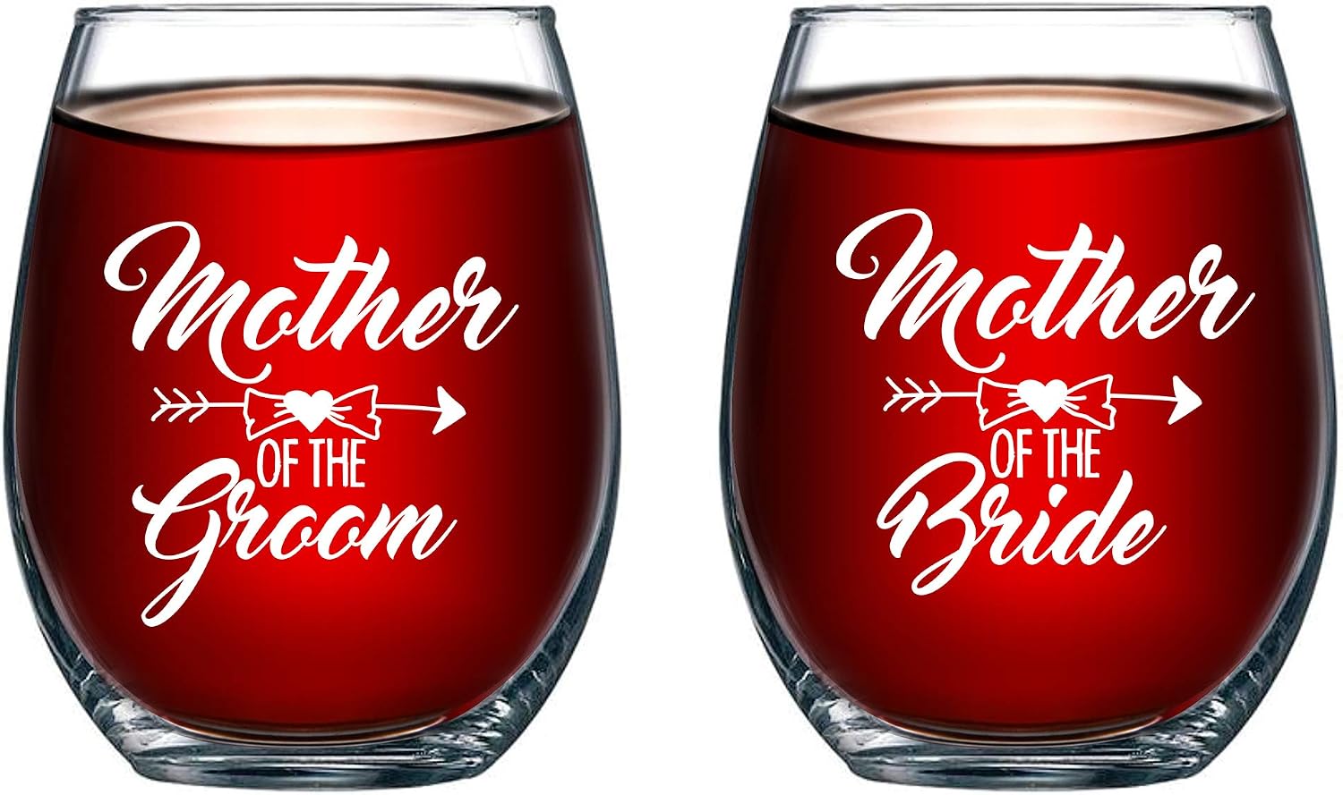 Mother of Bride and Groom 15 oz Stemless Wine Glasses (Set of 2) - Unique Wedding Favor Gifts For Parents - Engagement Gifts For Mother In Law and Brides Mom