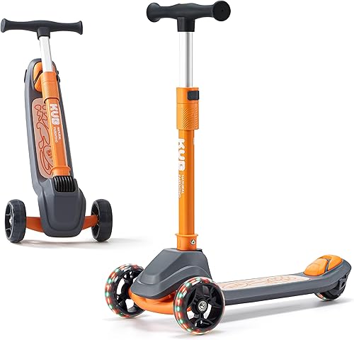 KUB Toddler Scooter for Kids Ages 2+, 3 Wheel Kick Scooter with LED Light-Up Wheels, Adjustable Height Handlebar, Lean-to-Steer, Anti-Slip Deck,