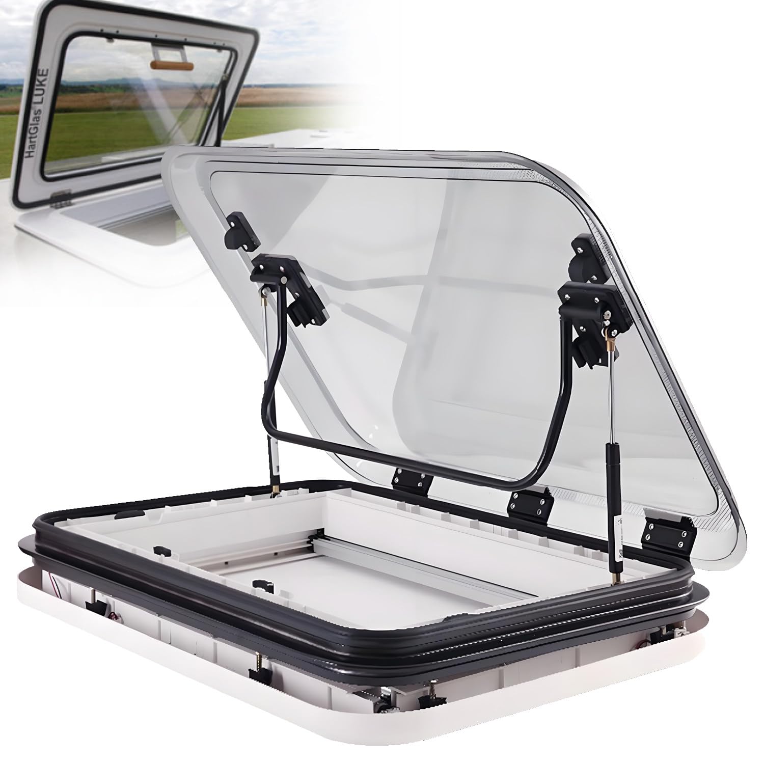 Claraboya para RV de 500/700/800 x 500 mm, Resorte de Gas de aleación de Aluminio de 70 Grados, Cubierta acrílica Hueca, trampilla de Escape para ventilación de Techo 31.5 * 19.69in