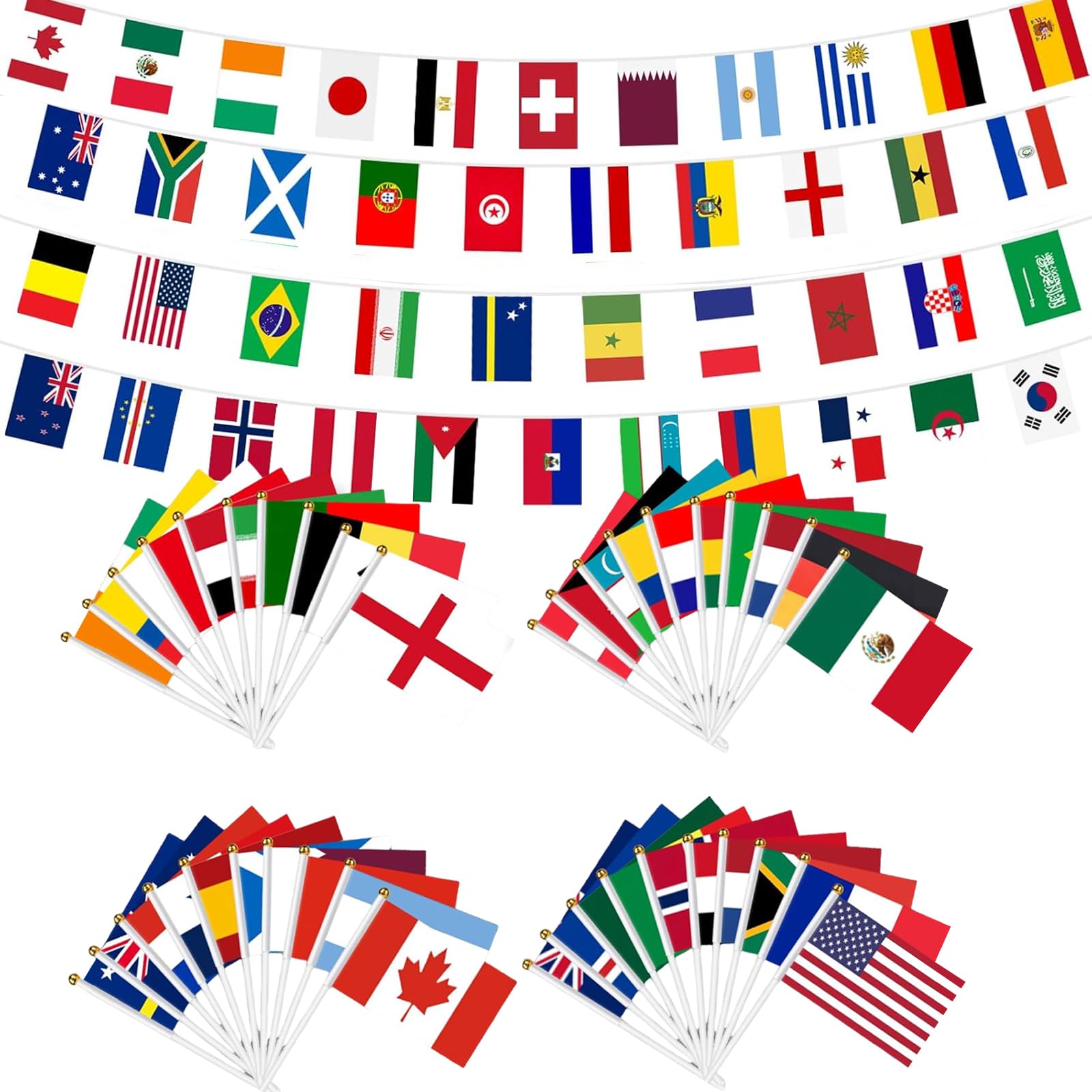 Flags of the World, World Cup 2026, 48 Nations Hand Held Flags and Bunting Merchandise and Decorations, World Cup 2026 Merchandise for Football Tournaments and Celebrations