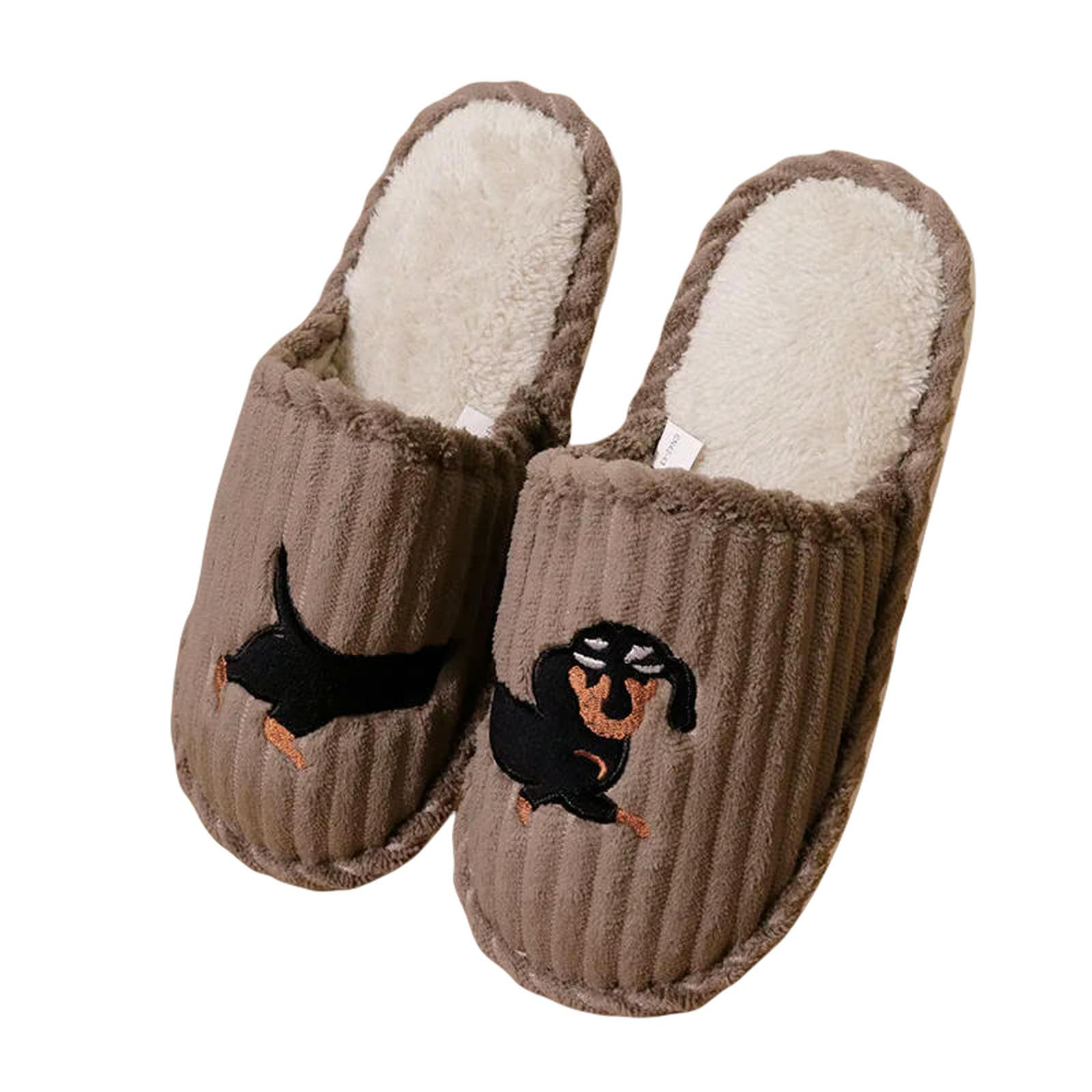 Pantofole da Interno Donna Modello Cane Cartone Animato Autunno Inverno Camera Comode E Calde Scarpe in Cotone Leggero Morbido-caffè-40-41