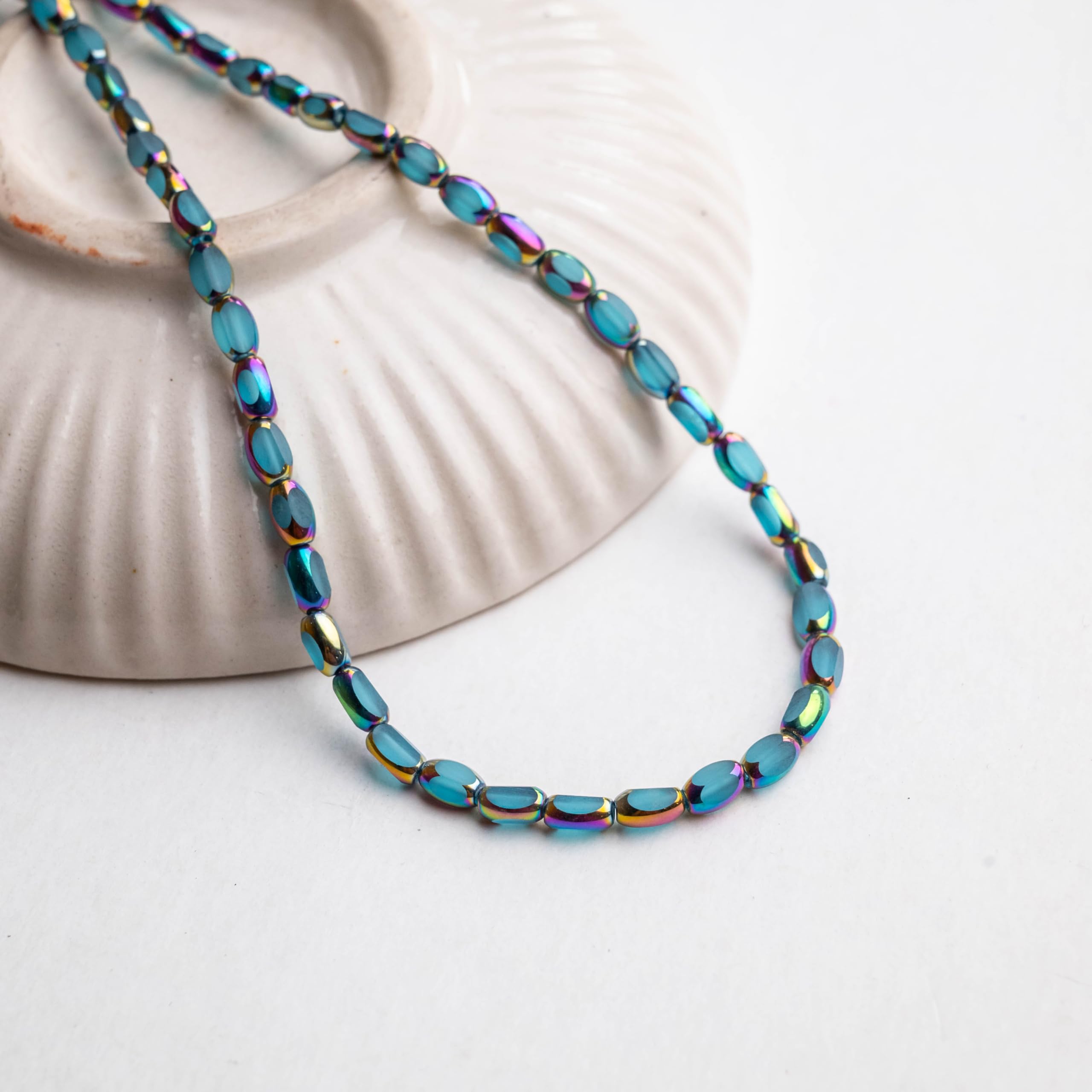 SATRA TRADERS Elegant Glass Beads 2-line (1 line-50pcs) | 6mm | Blue Rainbow