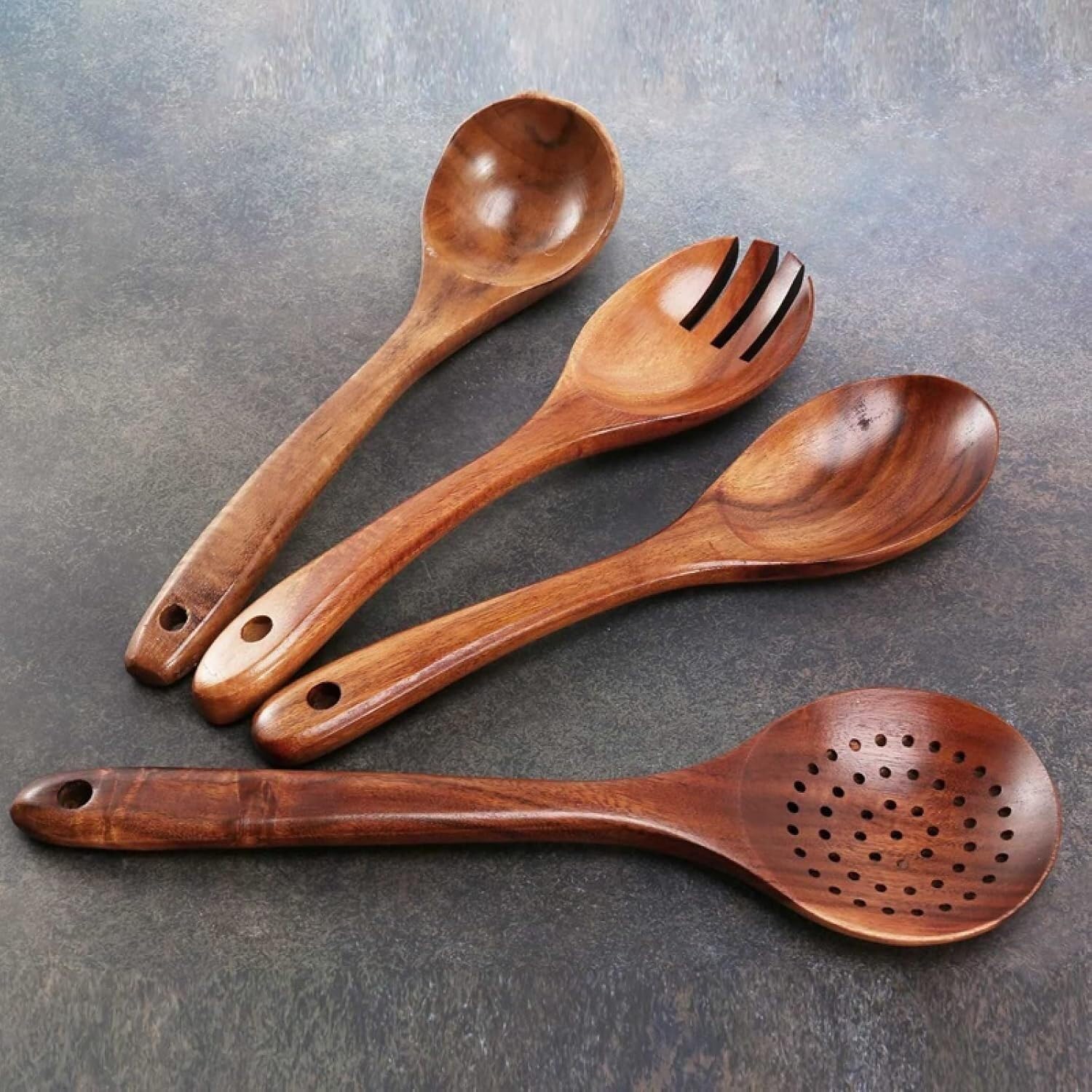 Küchenutensilien-Set, Kochutensilien-Set Aus Holz for Die Küche, Antihaftbeschichtet, Kochgeschirr, Spatel, Gabel, 6-teilig
