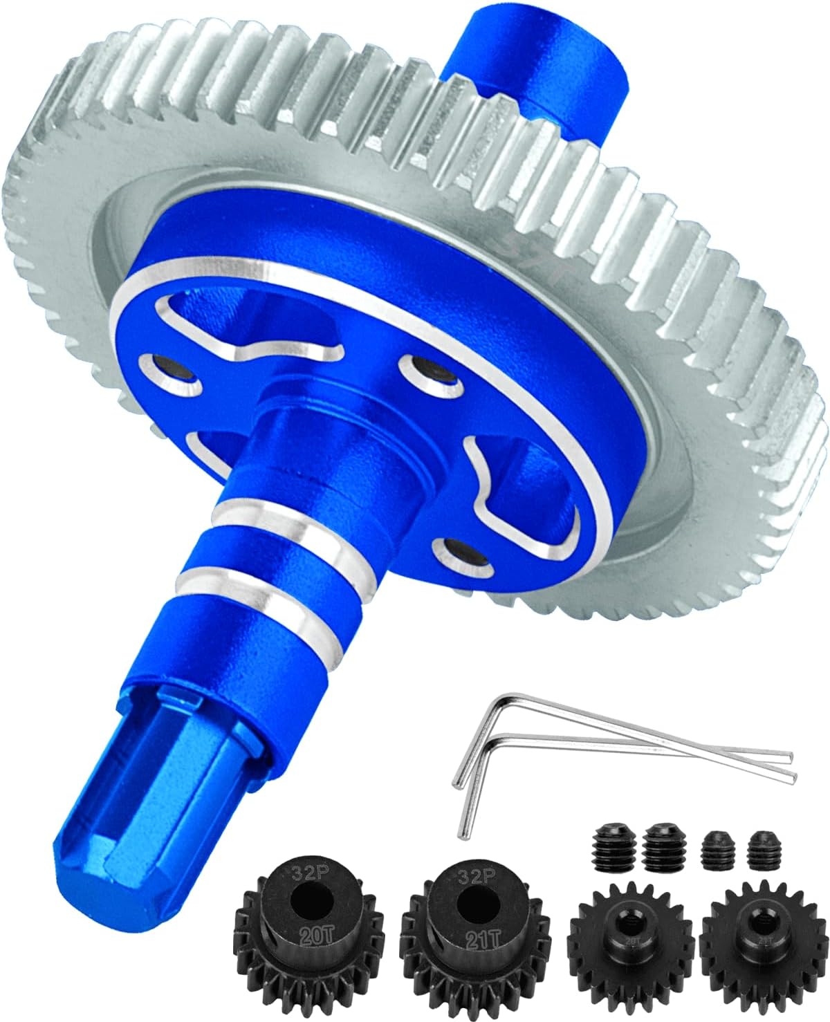 RC 0.8Mod 57T Slipper Clutch Upgrades Part for 1/10 Granite Senton Big Rock Vorteks 3S,Kraton Outcast 4S,1/8 Typhon 3S,Metal 57T Spur Gear w/ 20T 21T Pinions & Slipper Shaft,Navy Blue