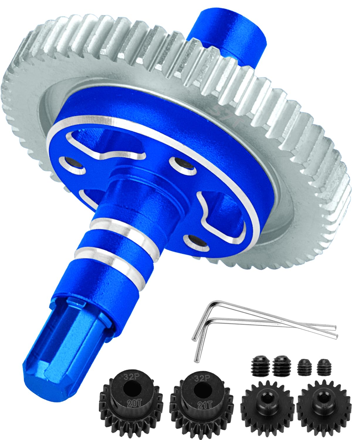 RcarmubWow RC 0.8Mod 57T Slipper Clutch Upgrades Part for 1/10 Granite Senton Big Rock Vorteks 3S,Kraton Outcast 4S,1/8 Typhon 3S,Metal 57T Spur Gear w/ 20T 21T Pinions & Slipper Shaft,Navy Blue