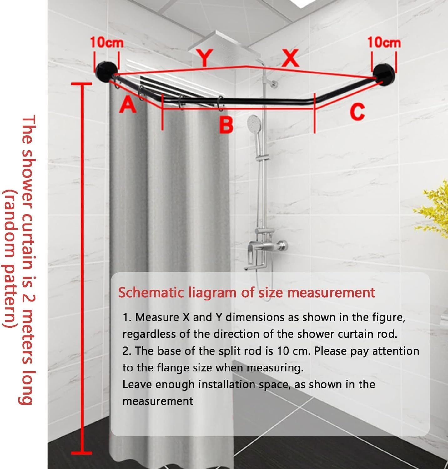 Shower Curtain Rod Rack, Black Curved Shower Curtain Rod Tension No Drill, Diamond Shaped Corner Shower Curtain Rod 304 Stainless Steel for Bathroom Bathtub, Clothing Store,Private Space