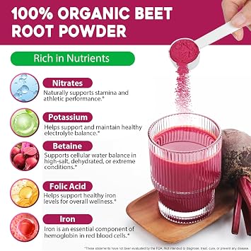 Beet Root Powder - Beetroot Powder Drink Mix for Smoothies, Baking & Juice, Natural Energy Boost, Cold Pressed, Water Soluble (1)