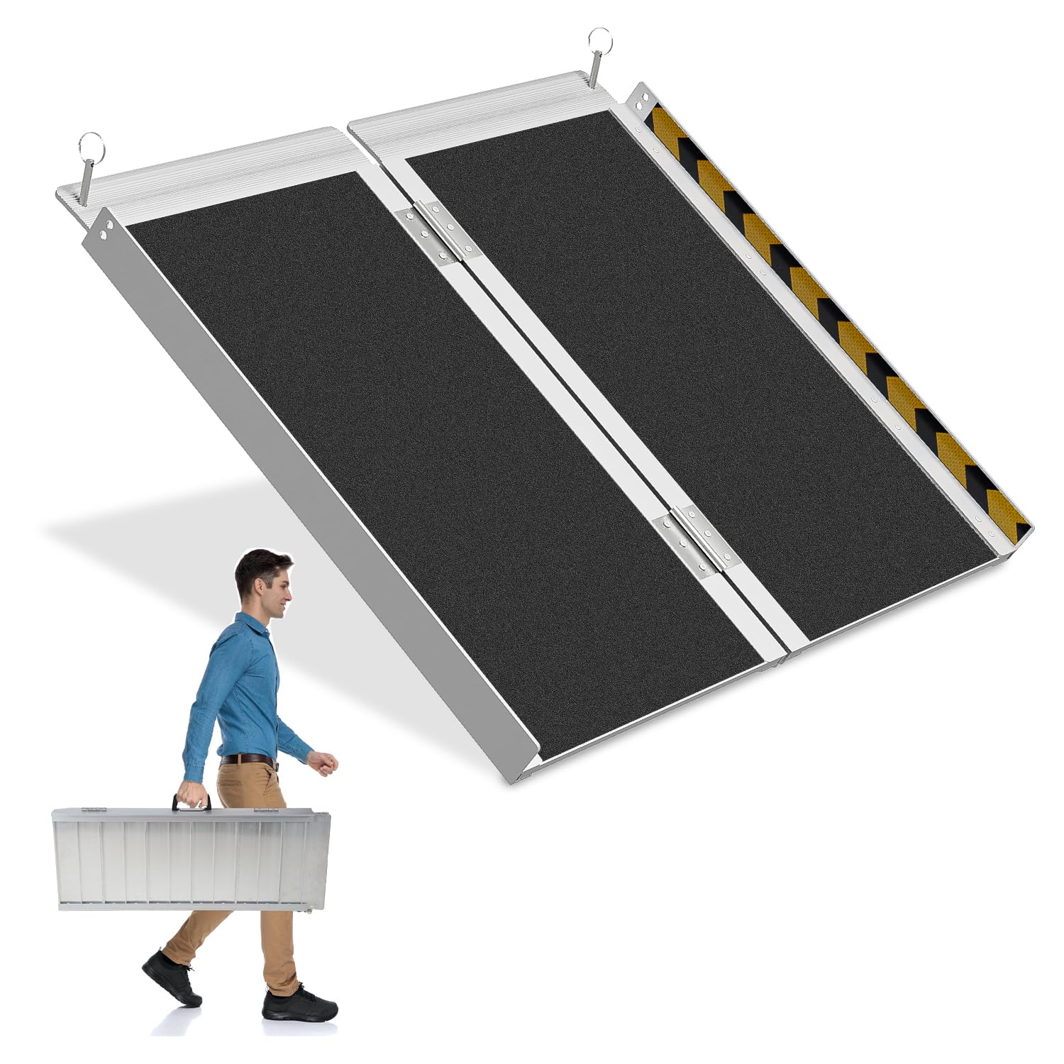 Herrselsam Rampa per sedia a rotelle, 61 x 73 cm, portata fino a 270 kg, con superficie antiscivolo, per sedia a rotelle, per casa, gradini, scale, apertura della porta