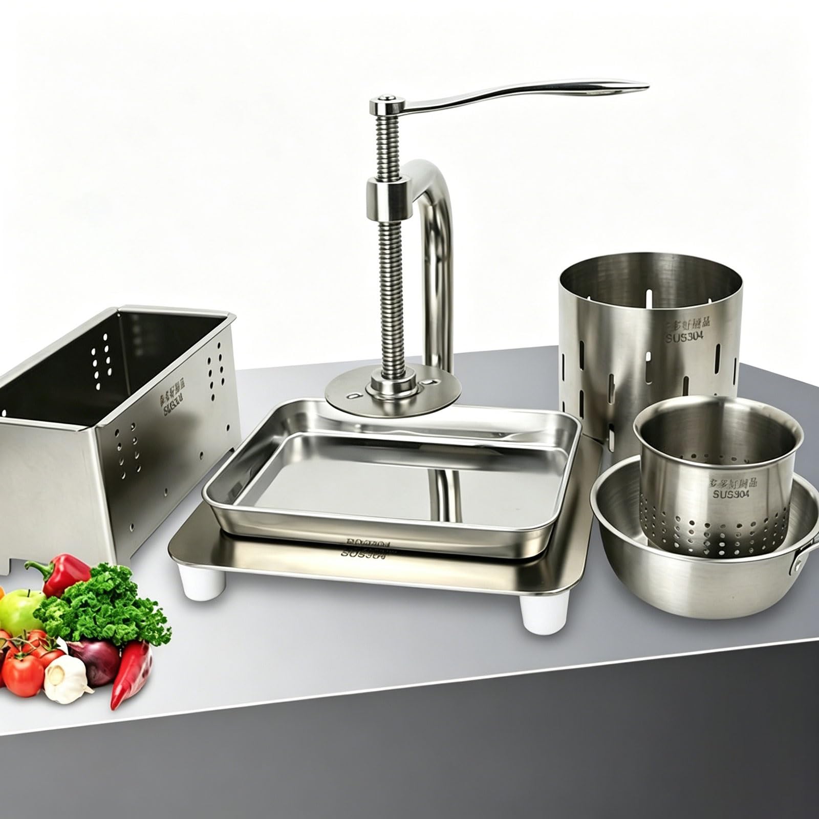Générique Moule de Presse à Tofu 3 en 1 en Acier Inoxydable, Machine à paner, extracteur de jus Manuel pour la Maison, déshydrateur de légumes pour Fruits et Viande hachée, Outil de Cuisine