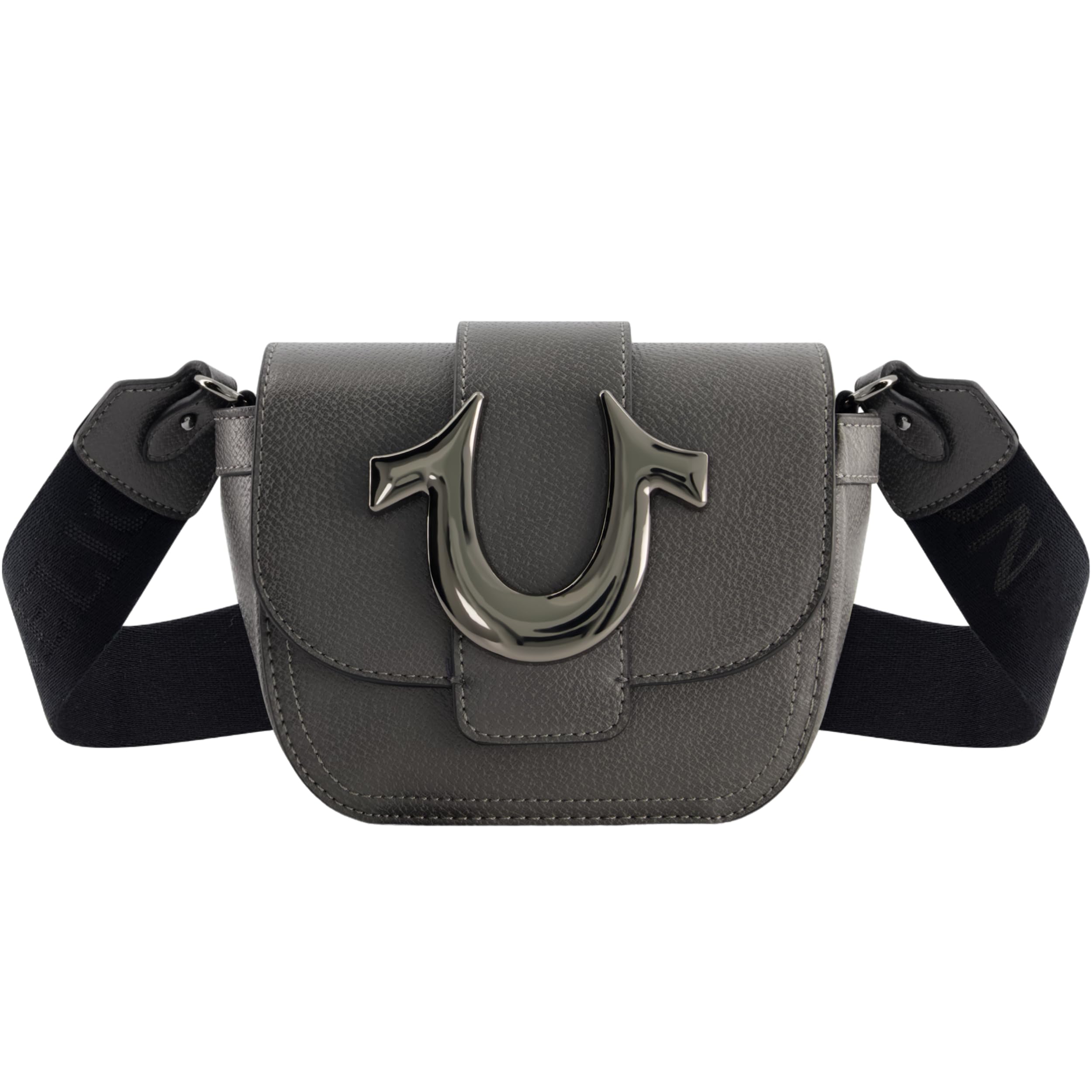True Religion Women's Crossbody Bag, Mini Flap Adjustable Shoulder Handbag with Horseshoe Logo, Grey, One Size