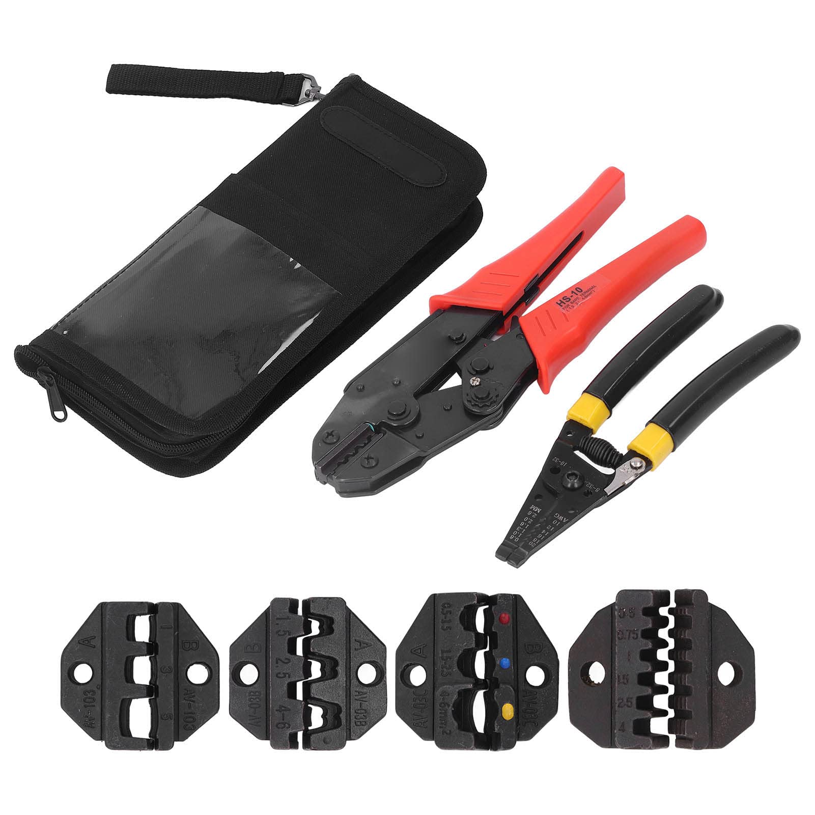 FTVOGUE Kit di Strumenti per Crimpare Cavi a Cricchetto, Kit di Pinze per Connettori Terminali in Acciaio Inossidabile con Gamma di Crimpatura da 1,5 a 6 Mm2, 4 Ganasce Intercambiabili e Spelafili