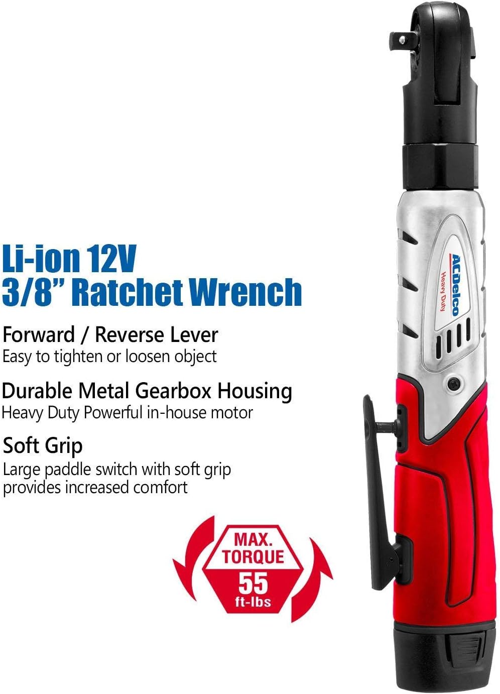 50% оƒƒ Dіѕсоunt ACDelco Cordless 3/8 Ratchet Wrench 12V Angled 55 ft-lb Tool Set with 1 Batteries - Regular Charger - Carrying Case ,ARW1208