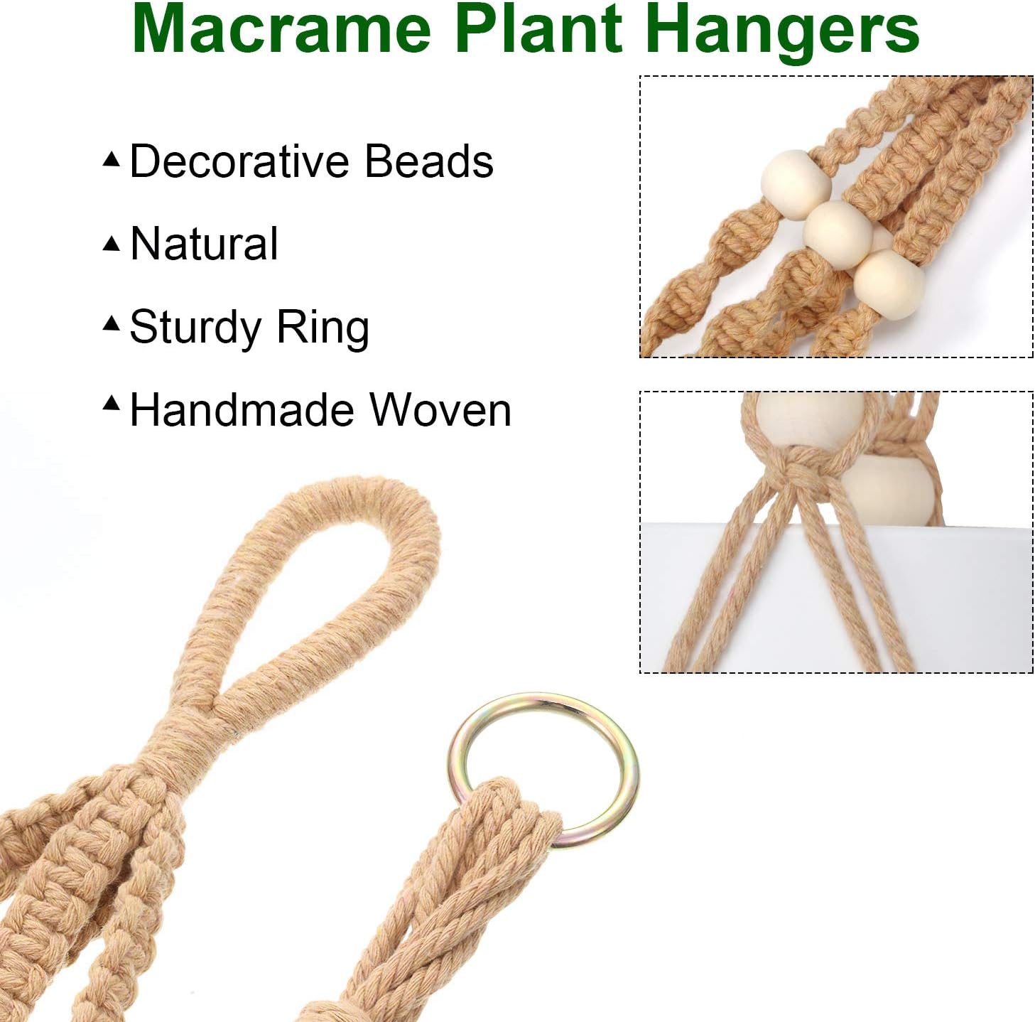 6 Pieces Macrame Plant Hangers with 6 Hooks, Different Tiers, Handmade Rope Hanging Planters Set Flower Pots Holder Stand Hanging Plant Holder for Indoor Outdoor Boho Home Decor (Flaxen)