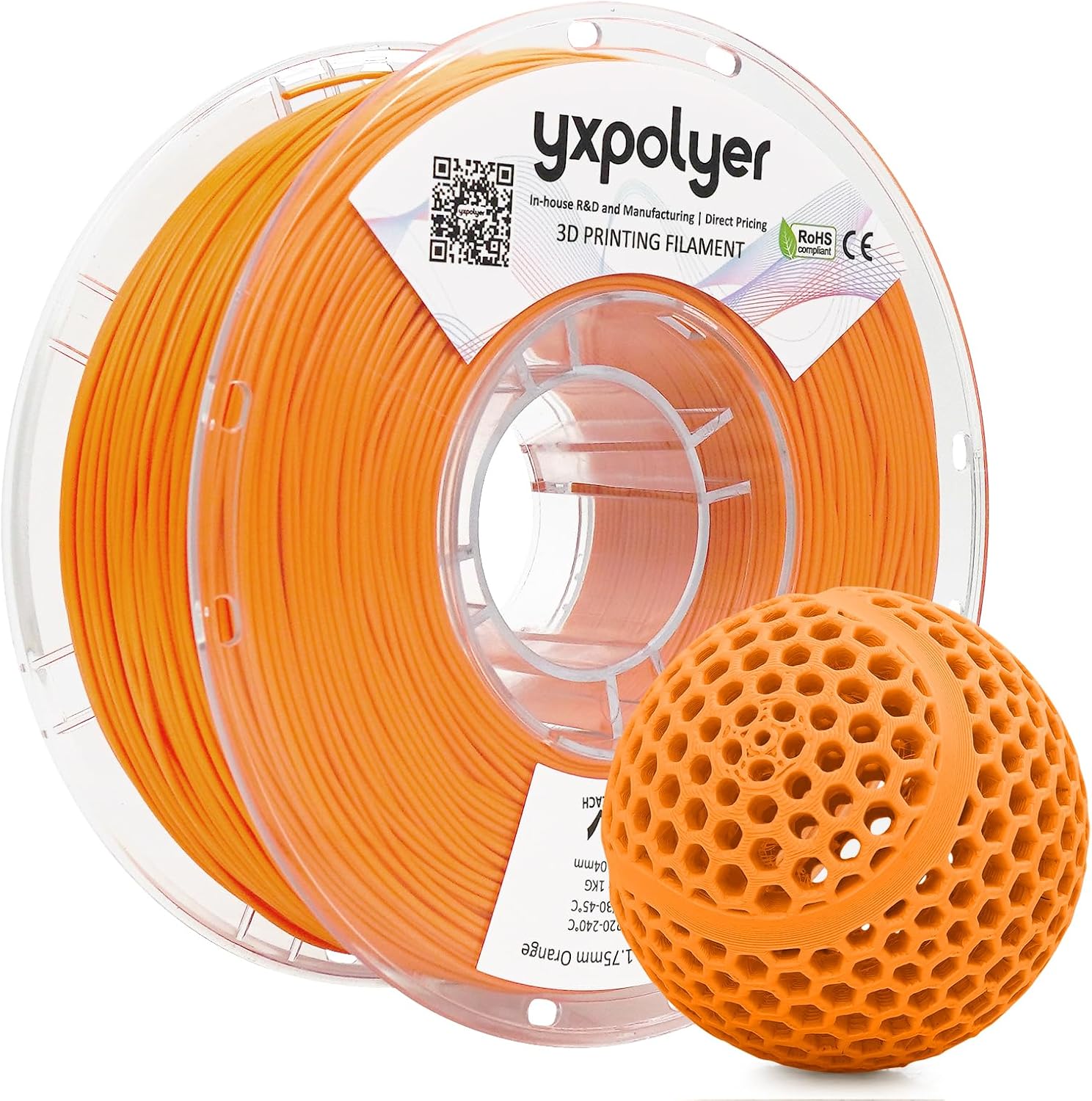 YXPOLYER Flexible PLA Soft Flex PLA Pro 3D Printer Filament for Printing Bouncy Airless Basketball and Pet Toys, High-Elastic 1.75mm 1KG, Light Orange
