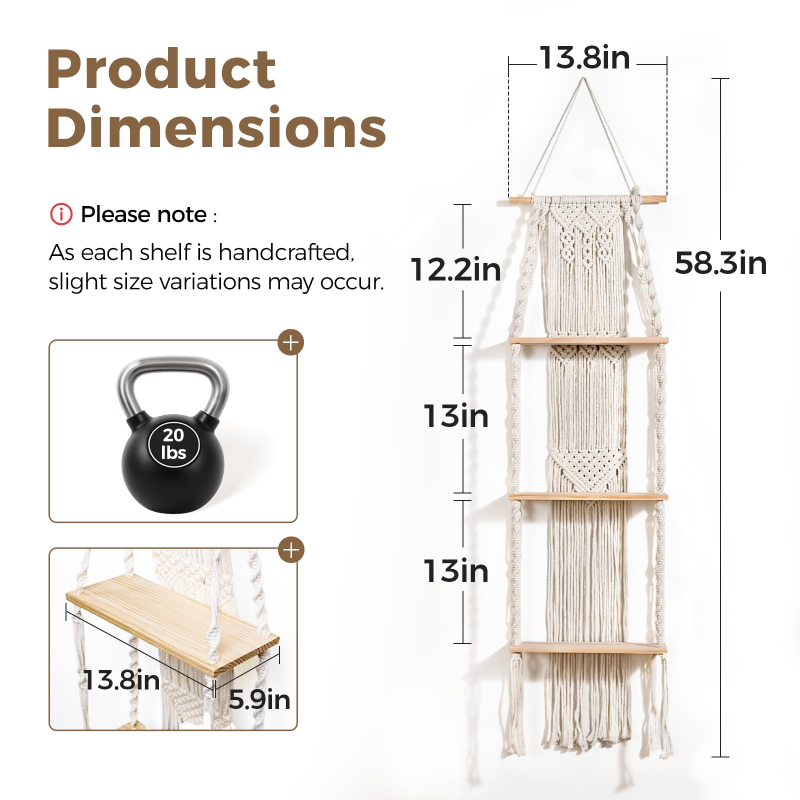 Estante de pared para plantas, soporte para plantas de macramé, 3 niveles, estantes para plantas, decoración bohemia para habitación, estante colgante para plantas, soporte para plantas 2