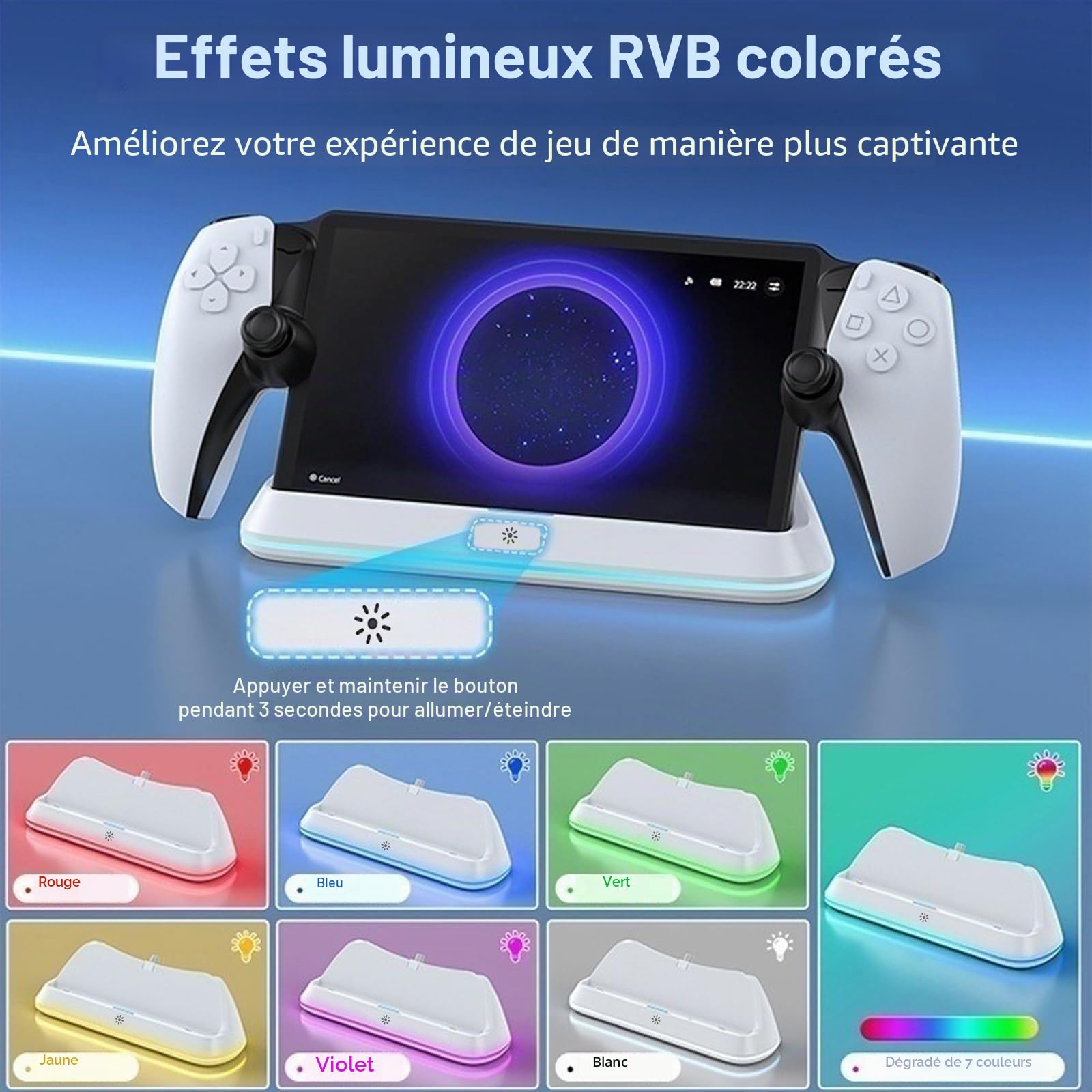 Station de Chargement pour PlayStation Portal, Support de Charge Portable avec Lumières RVB, Support de Chargement pour PS5 Portal Accessoires（Noir）