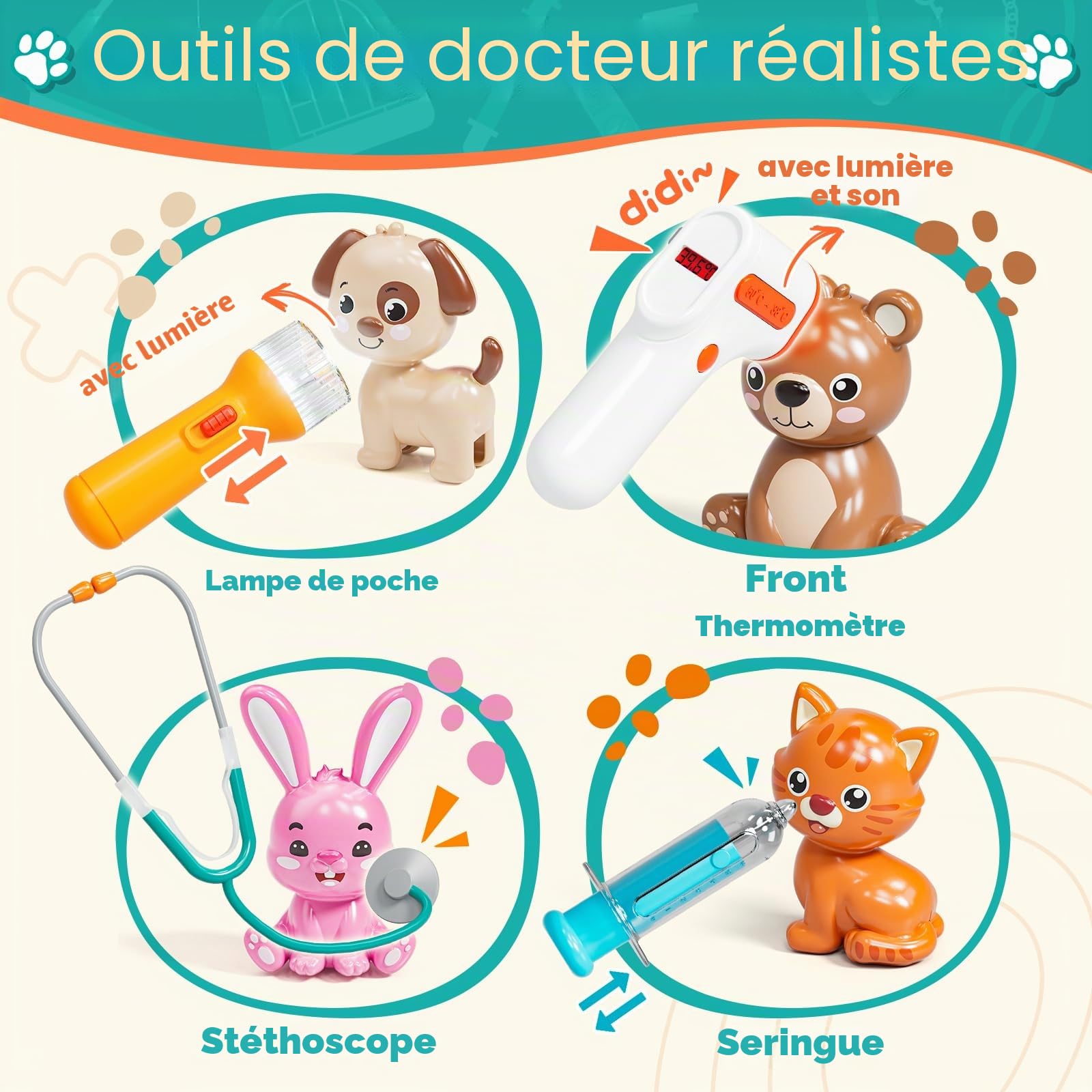 Lehoo Castle Malette Docteur Enfants, Veterinaire Enfant, Docteur avec Lumière et Son, Jouet Fille 3 Ans, Cadeau Enfant 3 Ans