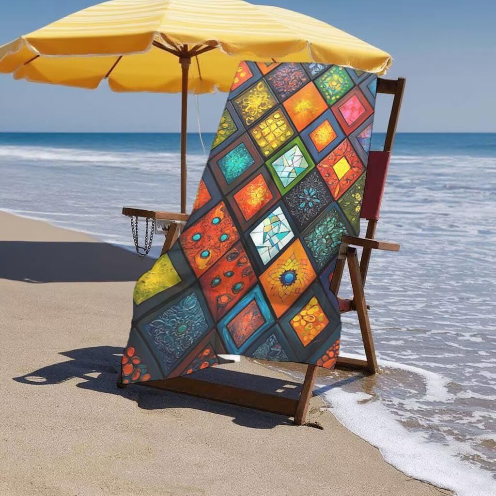 Toalla de Playa Grande 220x100cm/35x70cm, Juego de 2 Toalla Microfibra XXL de Antiarena, Toallas Playa Suave Ligera, Absorbente Secado Rápido, Beach Towel Viaje, Regalo Mujer Hombre (Abstracto) F-35