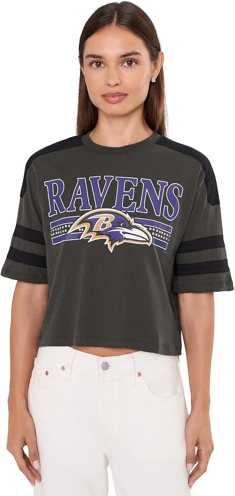 Женская футболка Junk Food Clothing NFL Baltimore Ravens Bling Striped Crop Tee, цвет: Чёрный