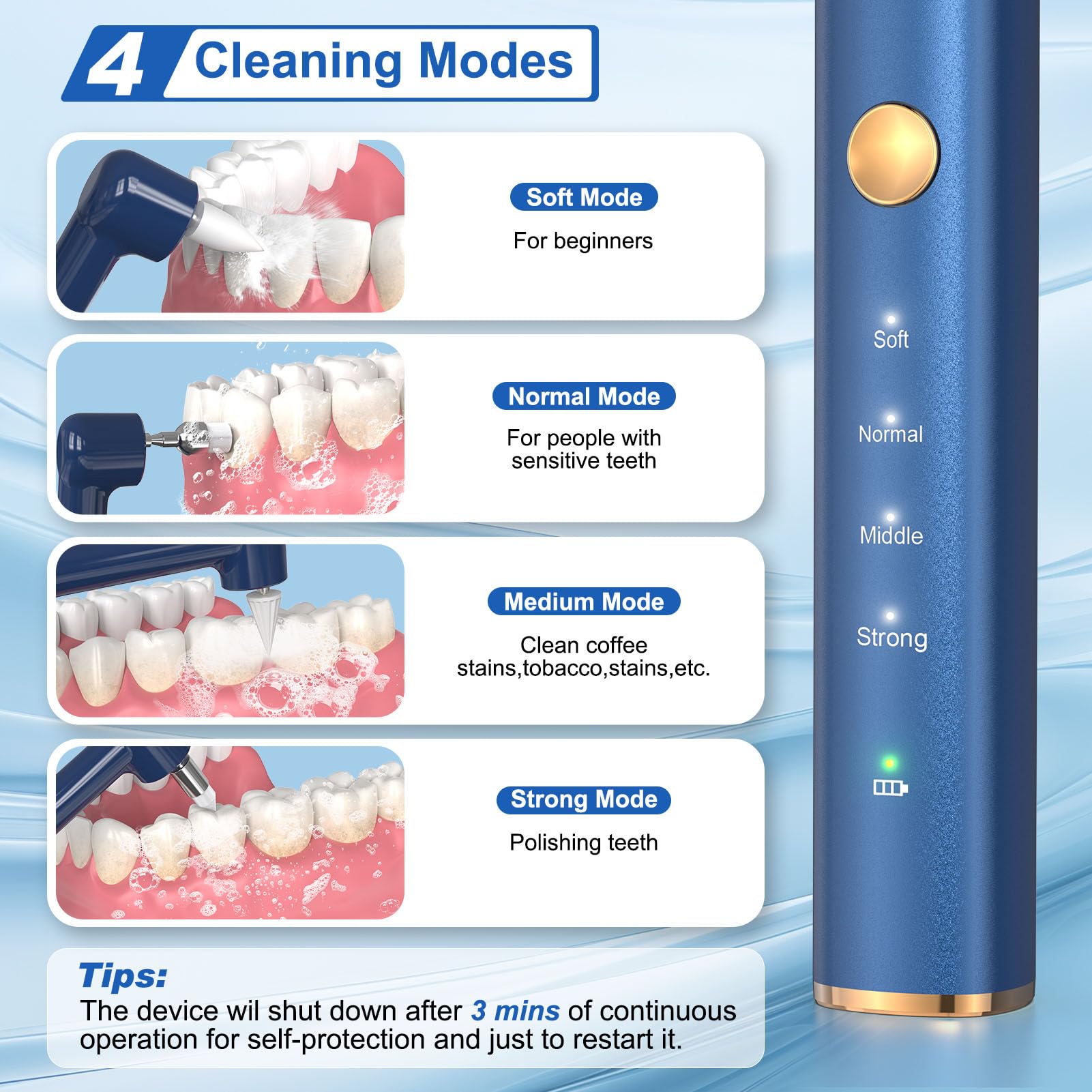 Pulidor de dientes, kit de blanqueamiento dental con 5 cabezales, kit de limpieza de dientes multifuncional para limpieza diaria y blanqueamiento de dientes para personas/mascotas, carga USB, 3 modos