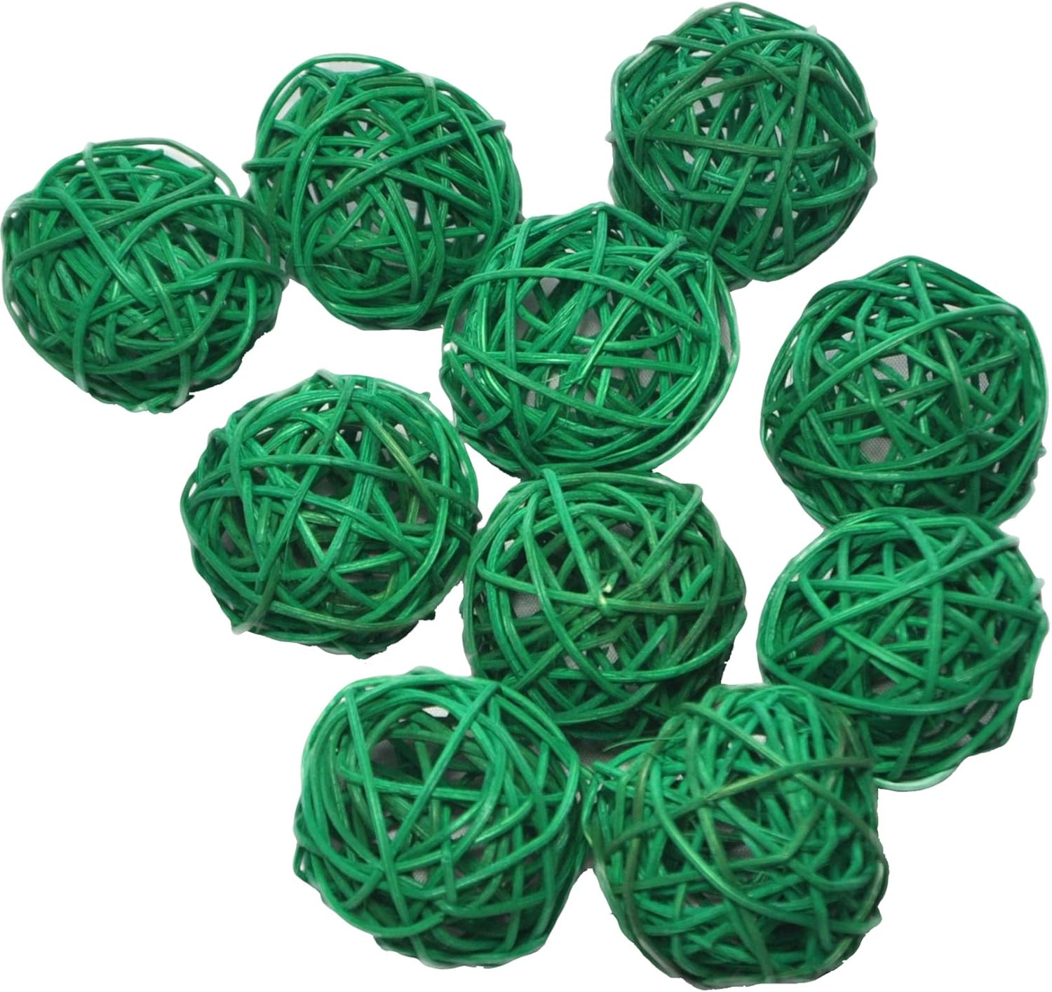 Ougual Natural Wicker Rattan Balls Table Wedding Party Hanging Wobble Ball Christmas Decoration (4cm, 10pcs, Grass Green)