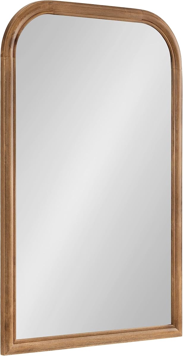 Espejo de pared con arco transicional Kate y Laurel Glenby; 24 x 36; marrón rústico; Espejo de baño arqueado de estilo rústico de madera con perfil de marco redondeado y escalonado
