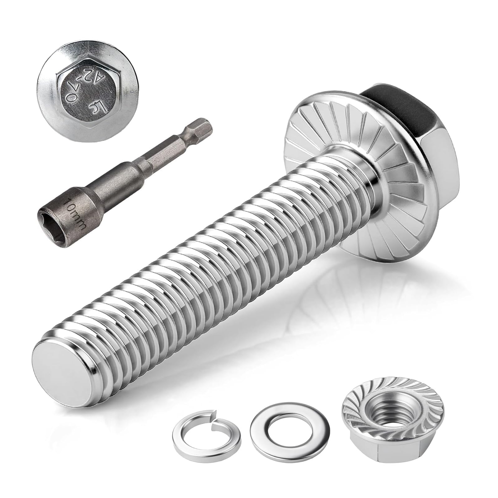 Home DIYer 10Pcs M8 x 16mm Flange Hex Head Bolts, 304 Stainless Steel Fully Threaded, Heavy Duty Rust Proof Metric Fasteners with Flat Lock Washers & Flange Hex Nuts for Industrial Furniture DIY