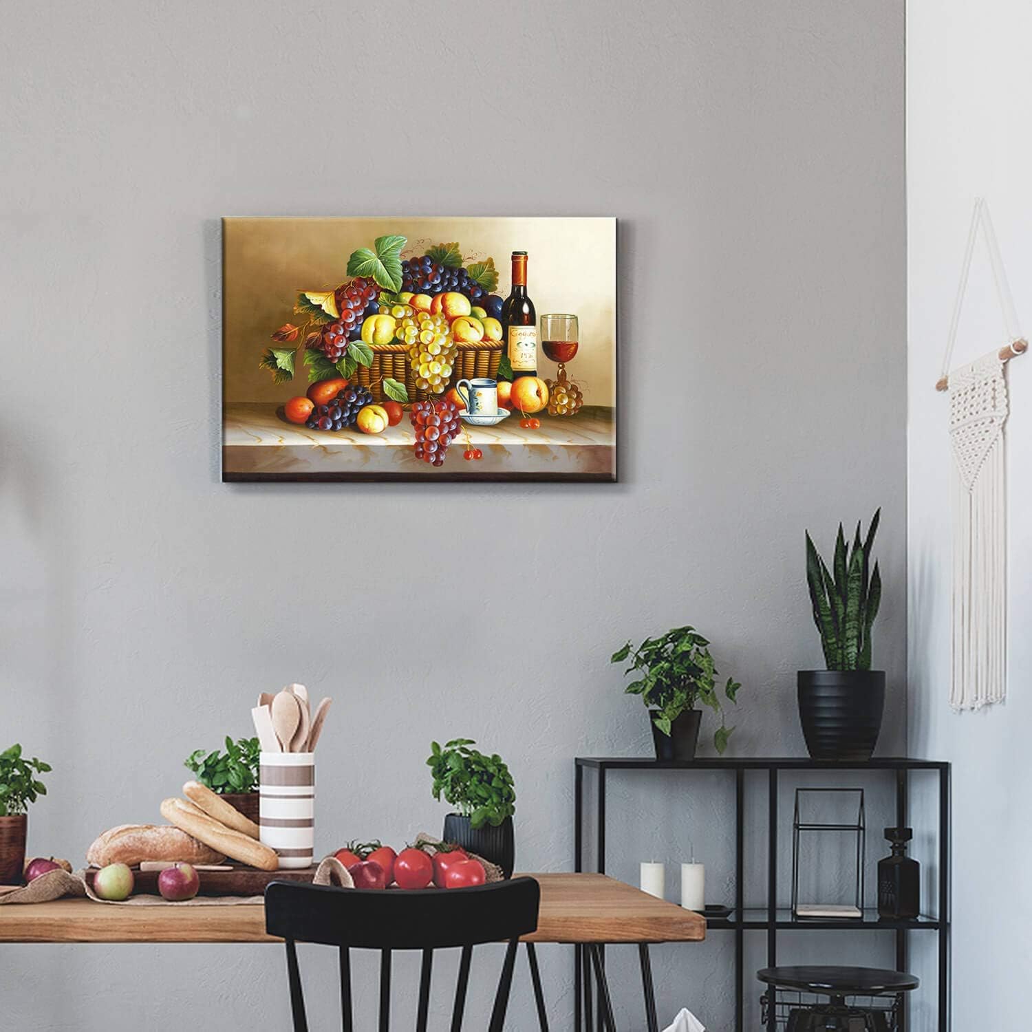 Grape Wine Picture Wall Art: Red Wine & Fruit Artwork Painting on Canvas for Wall (36" W x 24" H,Multi-Sized)