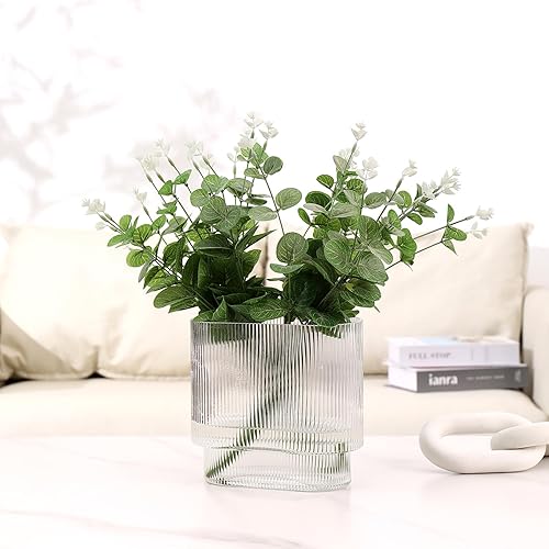 Miniatura 8 de YANWE Jarrón de cristal transparente florero para centros de mesa jarrón acanalado jarrón moderno jarrón decorativo para sala de estar mesa de