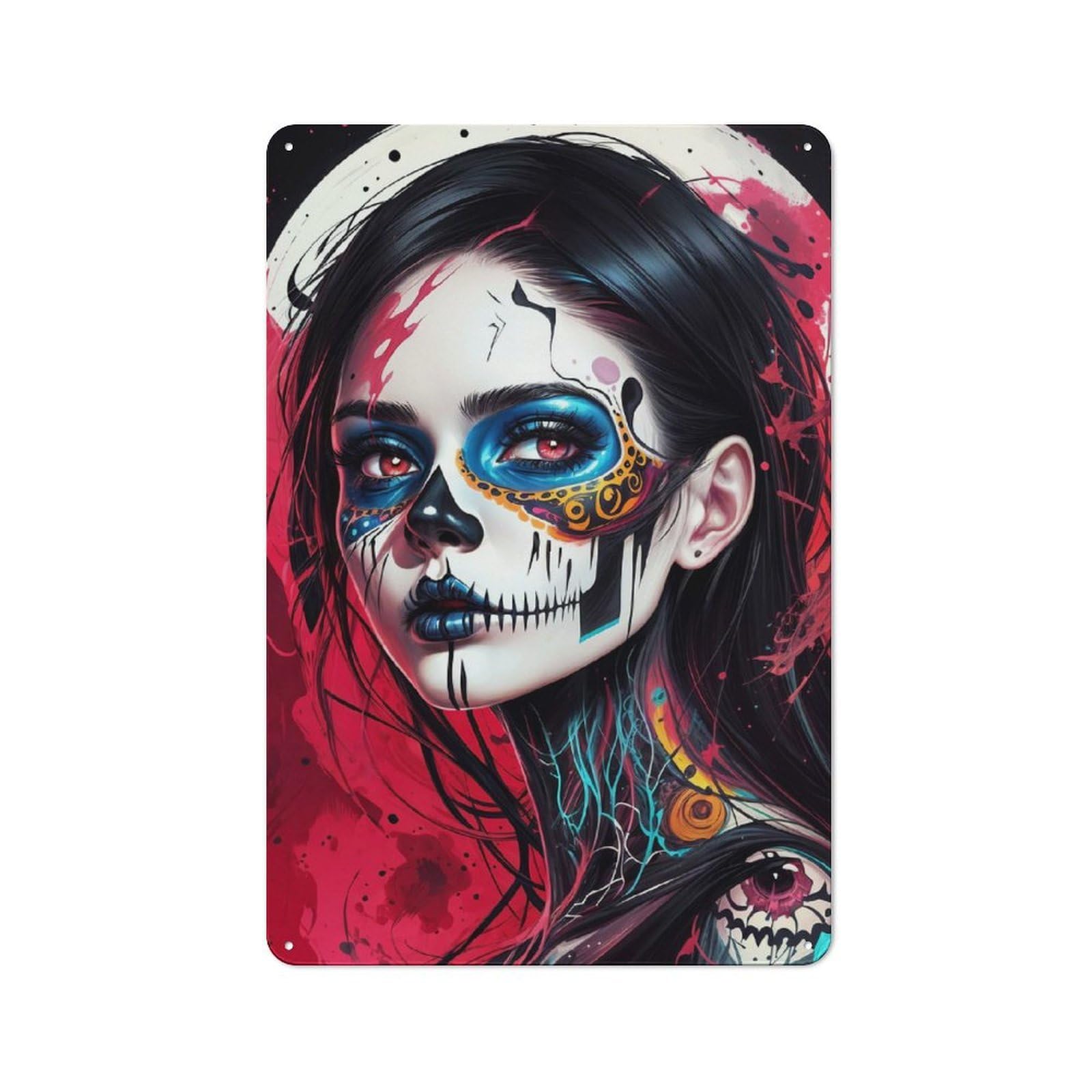 Junmoney Sugar Skull Makeup Tin Wall Plaque 30X20cm With For Hobby Room Or Studio, For Metal Sign Collectors, For Kitchen And Home Bar Decor