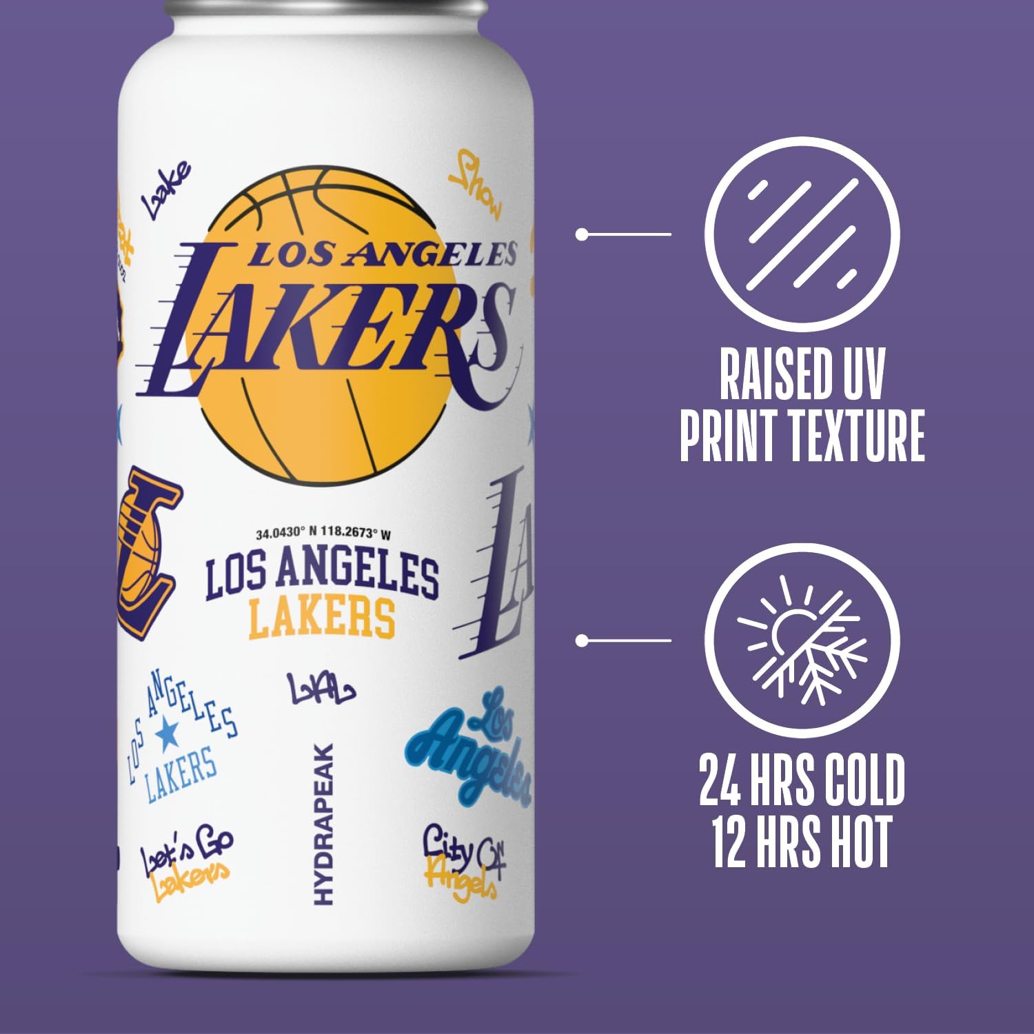 Hydrapeak x NBA Officially Licensed Los Angeles Lakers 32oz Active Water Bottle Chug Lid Stainless Steel Reusable Double Wall Celebrating The City Of Los Angeles - Image 5