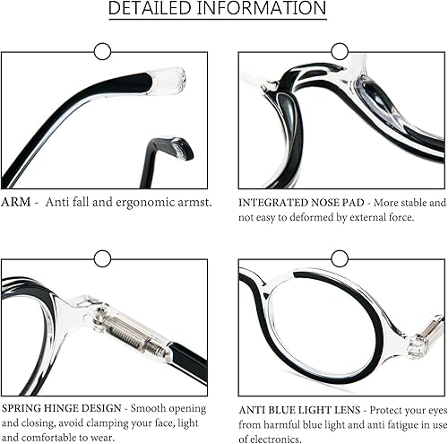 Miniatura 5 de KoKoBin Paquete de 3 lentes de lectura redondos pequeños, cómodos lectores, marco elegante de colores para mujeres y hombres