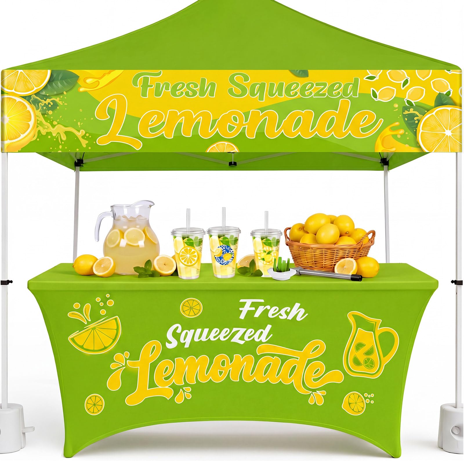 Photo 1 of ***MISSING BANNER***
Moukeren Green 6 ft Lemonade Stand Tablecloth Stretch Spandex Table Cover and 2 x 10 ft Lemonade Sign Vinyl Banner Fresh Squeezed Lemon Stand Supplies Lemon Flag Party Table Cloths