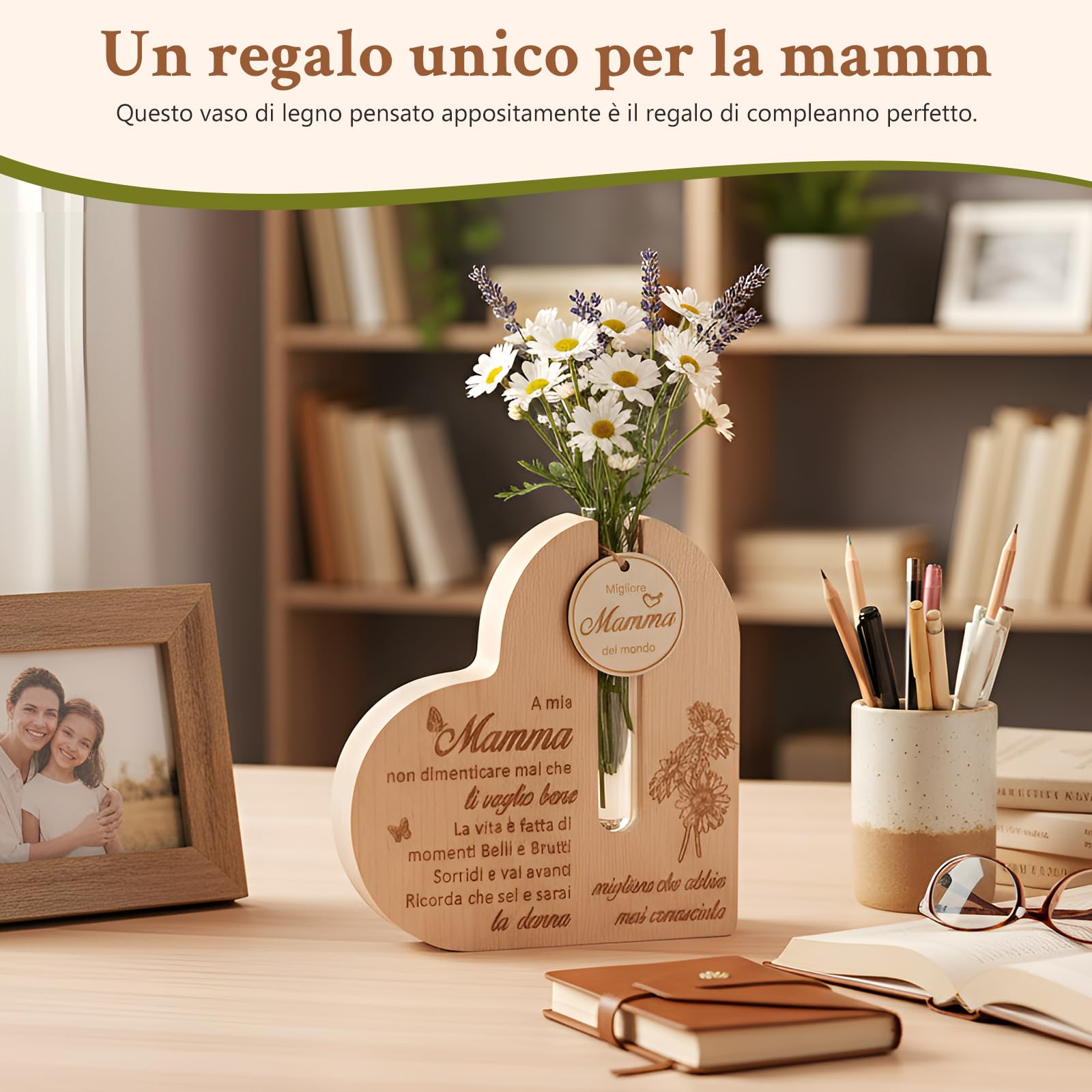 Cornice Regalo Per Mamma TOONGEEN - "Beste Mama Der Welt" 10x15 Cm - Legno Vintage Con Cuore - Compleanno Festa Della Mamma
