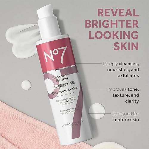 Miniatura 2 de No7 Restore & Renew Loción limpiadora de doble acción, limpiador facial y exfoliante con ácido alfa hidroxi, loción limpiadora removedor de
