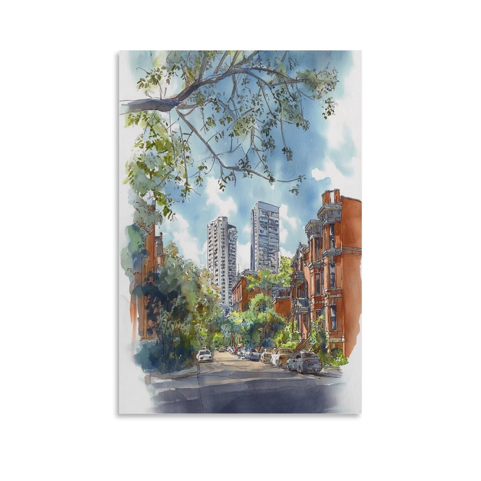 LCYNNH New Orleans Watercolor Print_ Cityscape Travel Poster 20x30inch(50x75cm) Vintage Watercolor Canvas Art