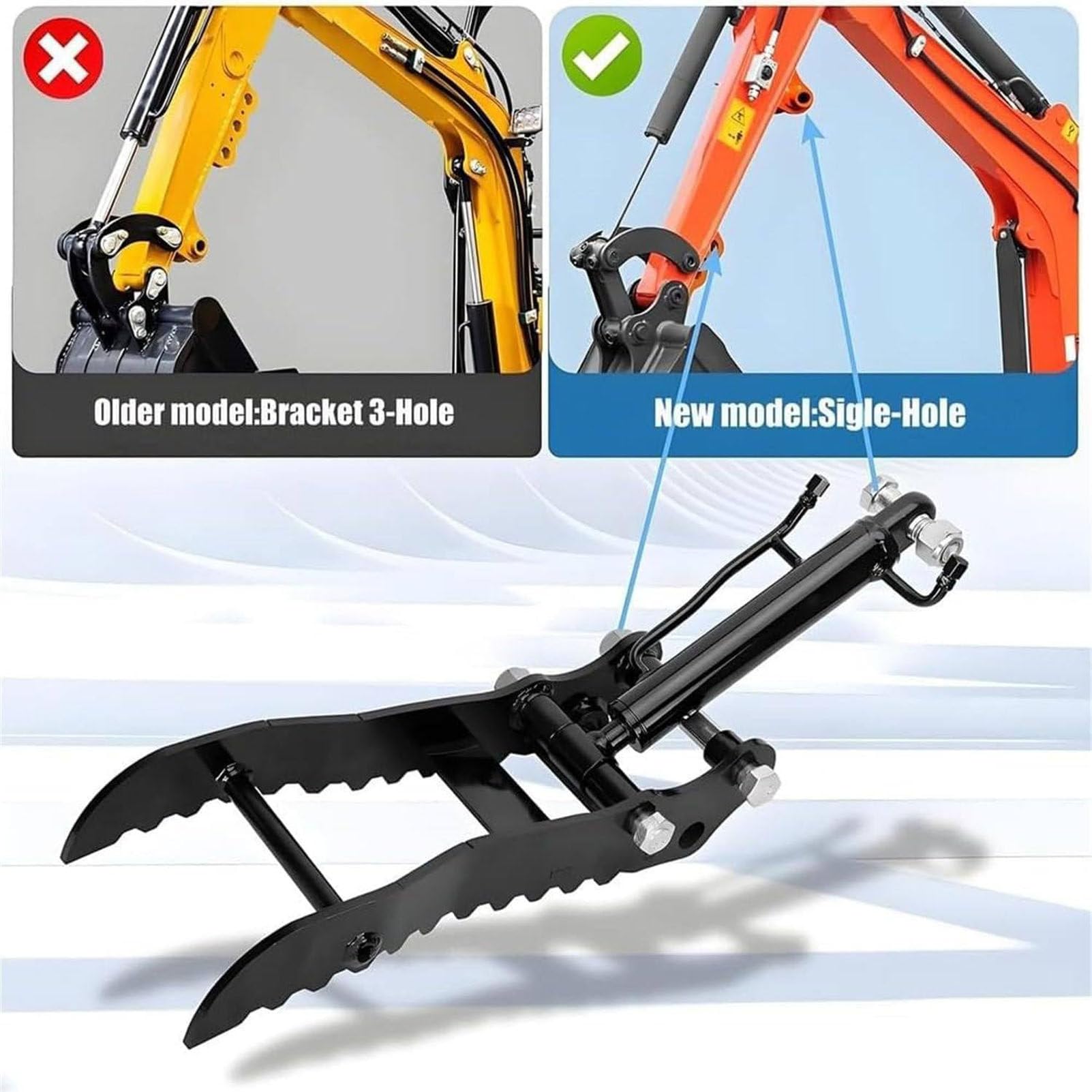 Kit de Pulgar hidráulico Ajustable de Acero Reforzado para miniexcavadora Single-HoleThumbClip | Pinza de pulgar hidráulico con manguera y tornillos para excavadoras pequeñas de menos de 2 toneladas
