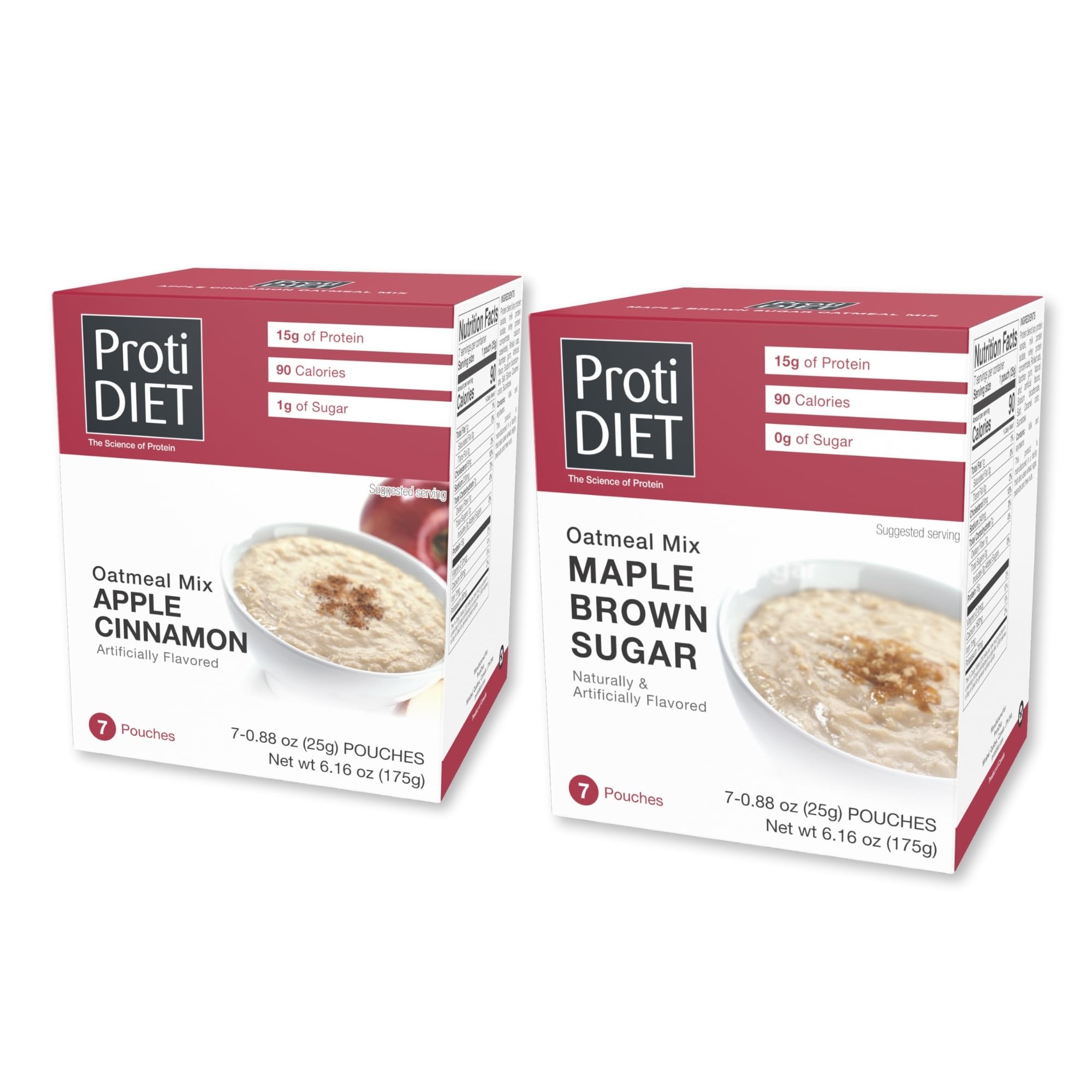 ProtiDIET High Protein Oatmeal, Maple Brown Sugar and Apple Cinnamon - 14 Packets - Sugar Free Instant Oatmeal - High Protein Oats, Rich in Fiber - Healthy Breakfast