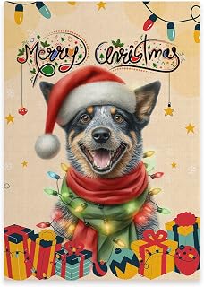 Ninety3POD Merry Christmas Santa Australian Cattle Dog Scarf Twinkling Lights Xmas Holiday Portrait Canvas Poster Heeler Lover Gifts Wall Art Home Decor - 022