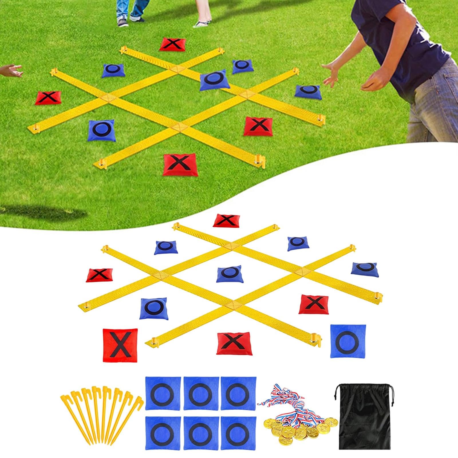 Tic Toe Juego Bolsa Lanzamiento Set Lanzamiento Objetivo Sandbag Juguetes Exterior Nylon Seguro Adecuado para Niños Adultos Juegos Familiares, Tres en Raya Amarillo