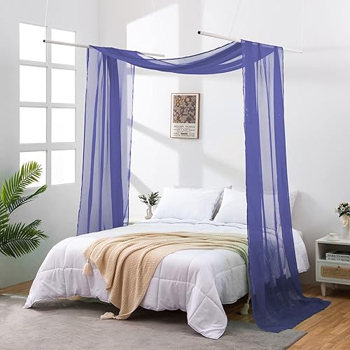 Miniatura 6 de JADE POKE Cortinas de toldo de cama de 216 pulgadas de largo, cortinas de cama traslúcidas beige, toldo de cama para niños y adultos, cortinas de