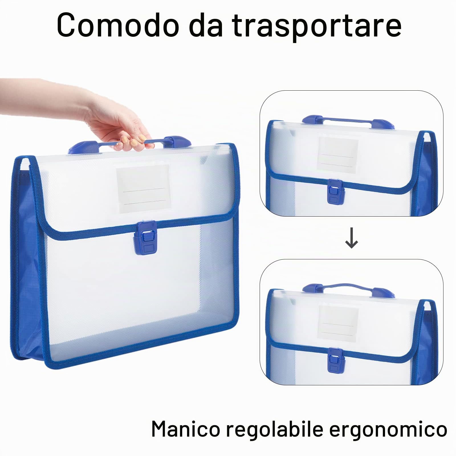 3 Pezzi Cartelline Portadocumenti in Plastica A4, Grande Capacità Cartelle Trasparenti con Bottone a Pressione e Maniglia, Cartellette Documento Storage con Tasca per Etichette
