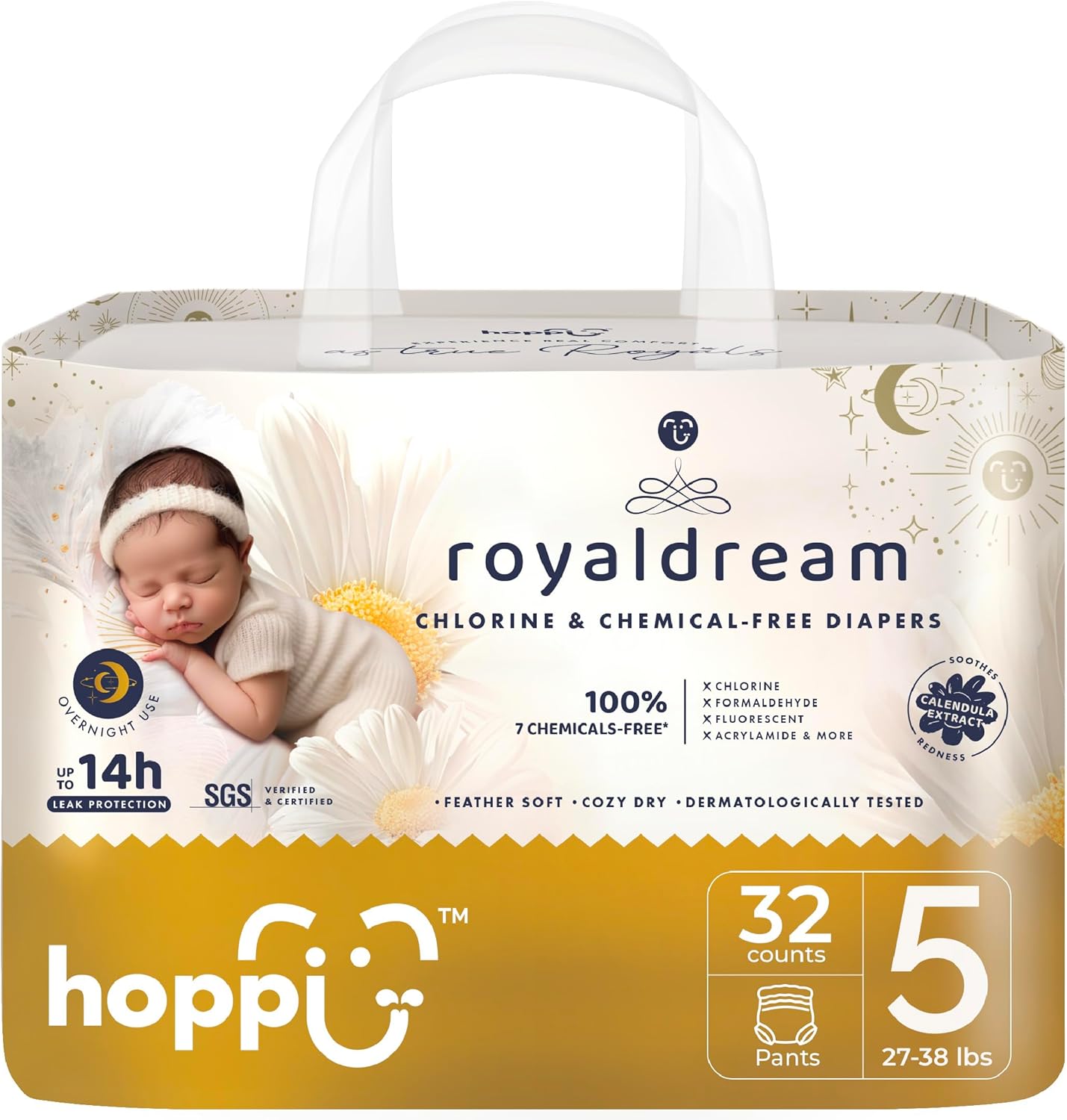 Hoppi Potty Training Pants Size 5 (3T-4T), 32 Count | 360° Stretchy Pull Up Diapers for Toddlers 27-38 lbs | Overnight Absorbency & Leak Guards | Hypoallergenic Potty Training Underwear