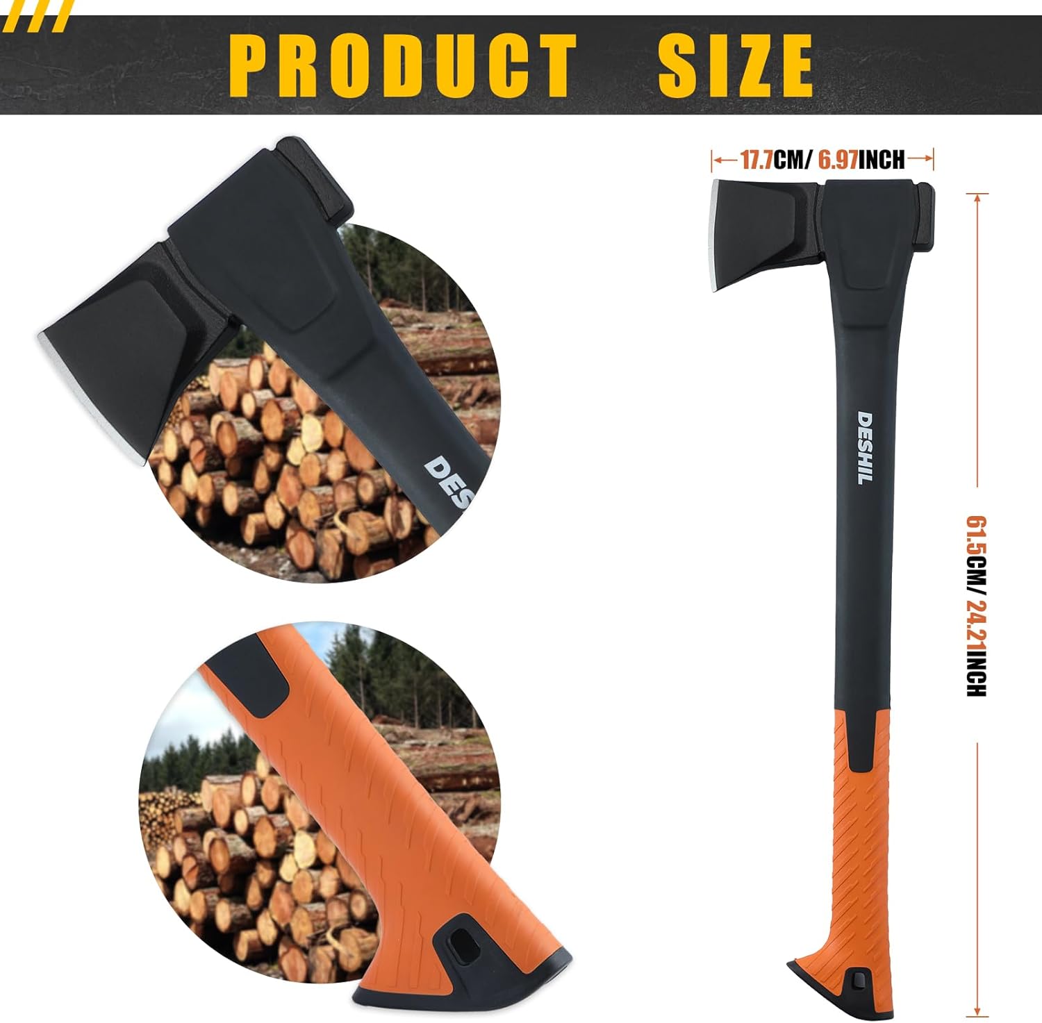 X17 Wood Splitting Axe, 24” Camping Outdoor Hatchet for Wood Splitting and Kindling, Forged Carbon Steel Heat Treated Hand Maul Tool, Nylon Hollow Handle Shock Reduction Handle