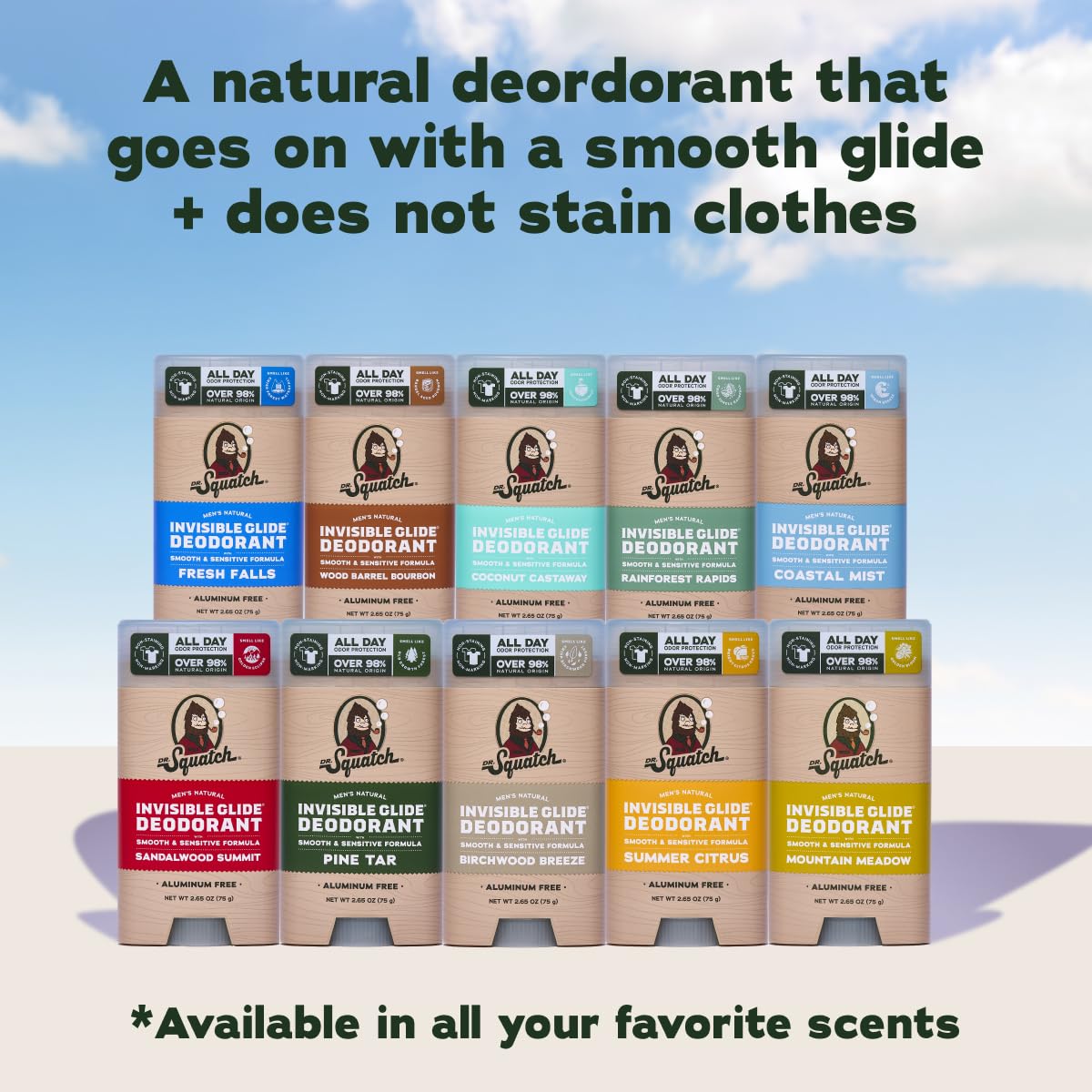 Dr. Squatch Invisible Glide Natural Men’s Deodorant – Smooth Glide, No Stains – Aluminum Free Deodorant Men – Safe for Sensitive Skin – Fresh Falls + Wood Barrel Bourbon – 2.65oz (2-Pack) - Image 8