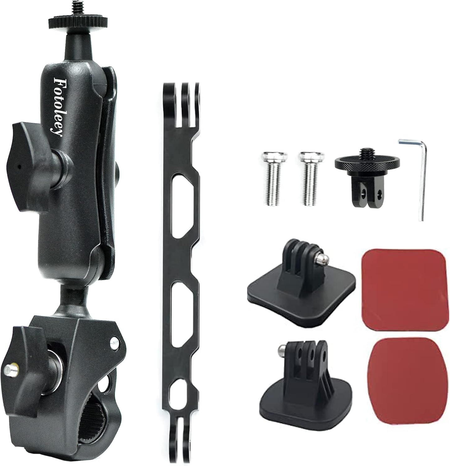 Fotoleey Action Camera Motorcycle Mount Bundle for Insta360 X5/X4/X3/X2, Camera Handlebar & Helmet Mount with Extension Rod, 360° Rotation, Compatible with GoPro Hero 12/11/1