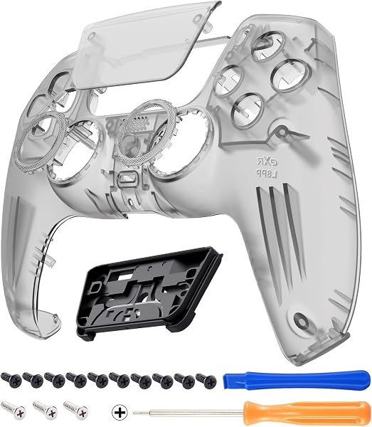 eXtremeRate Luna Re-Design Front Hülle für ps5 Controller BDM-010/020/030/040/050, Ersatz Gehäuse&Touchpad&Accent-Ring, Custom integrierend Abdeckung Case Cover für ps5 Controller-Transparent Schwarz - 1