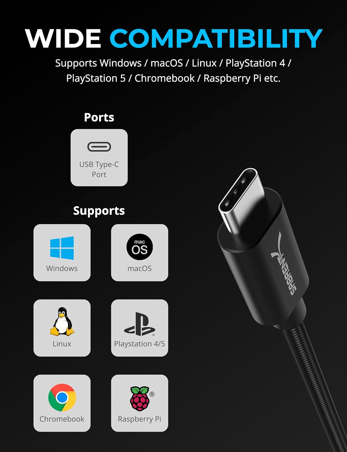 SABRENT USB Type C to 3.5mm Dual Function Audio Jack Active Adapter 20" Cable (CB-UC35)